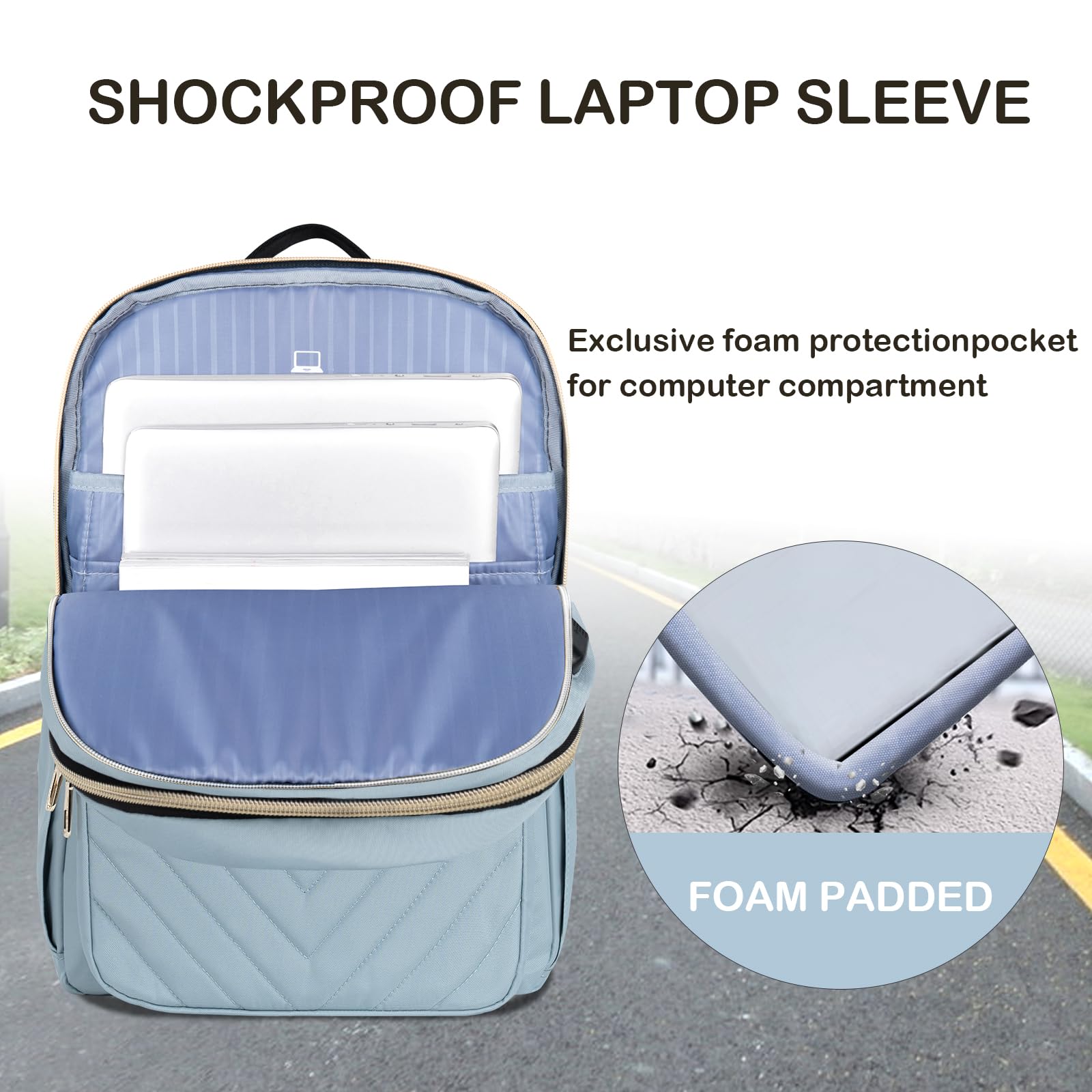 Foto 4 pulgar | Mochila Para Portátil Vankean 15.6'' Impermeable Para Mujer, Color Azul Claro - Venta Internacional.