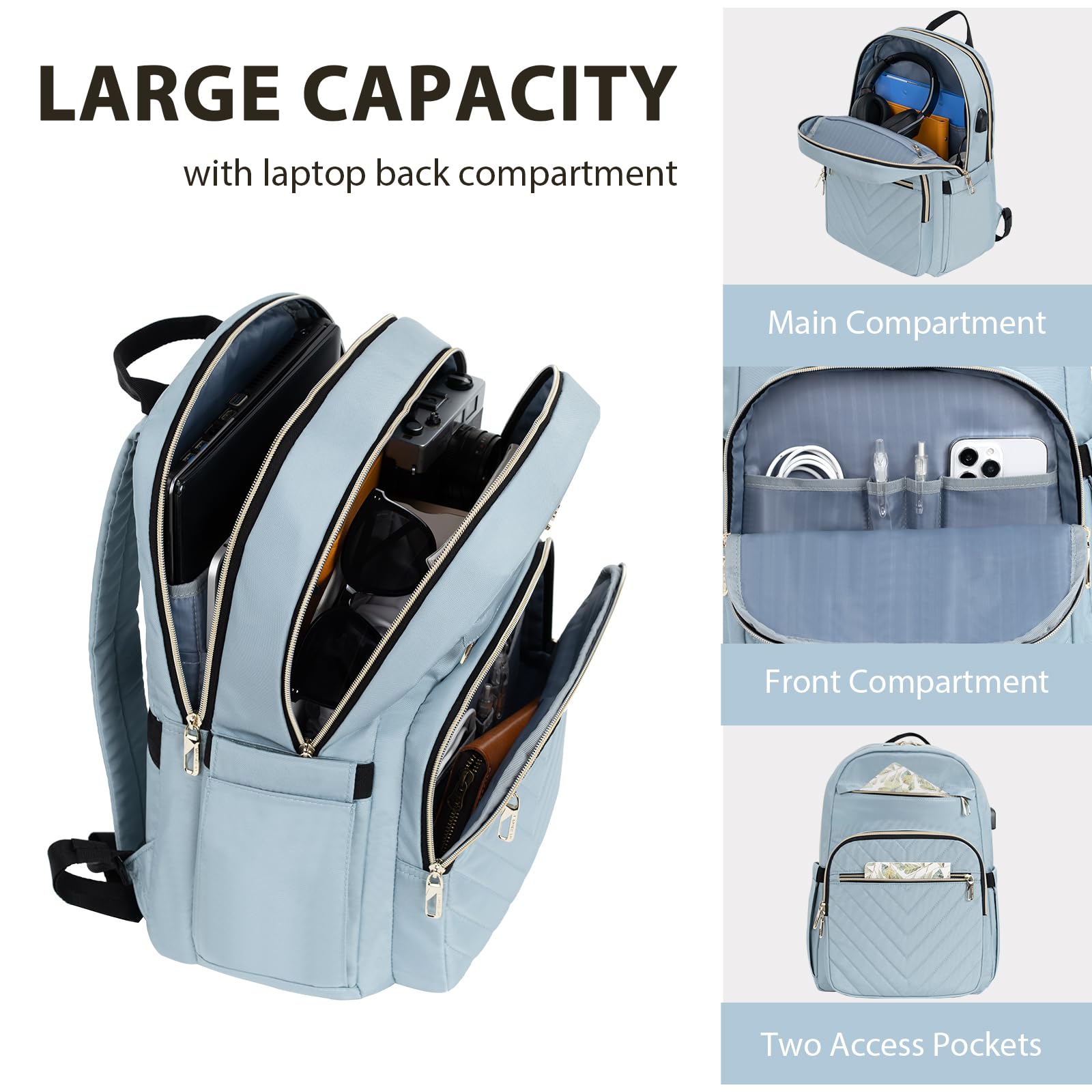 Foto 6 pulgar | Mochila Para Portátil Vankean 15.6'' Impermeable Para Mujer, Color Azul Claro - Venta Internacional.