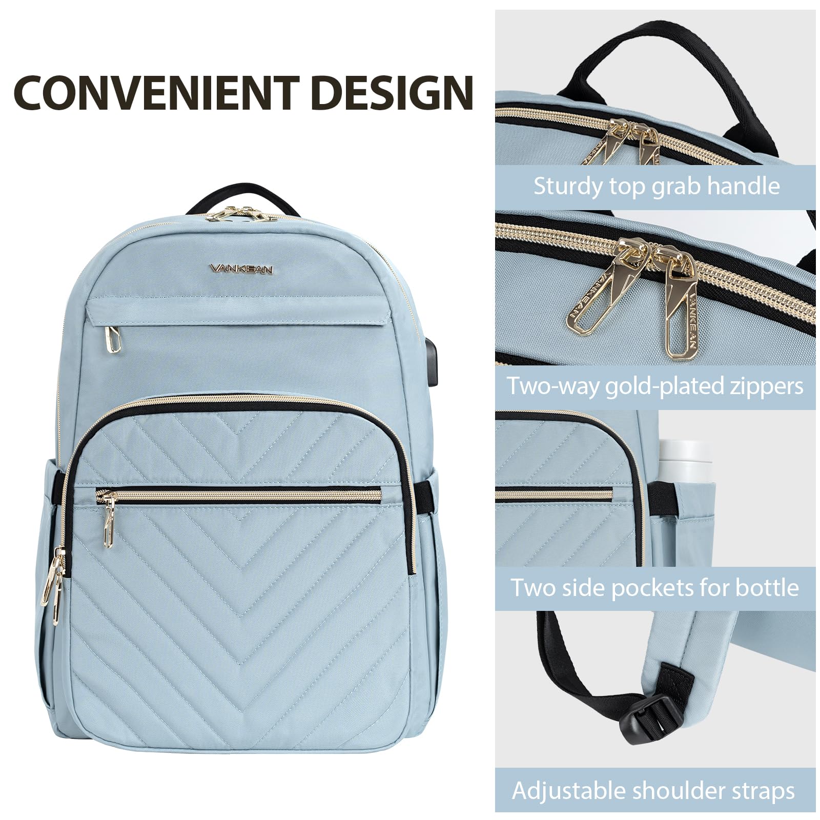 Foto 7 pulgar | Mochila Para Portátil Vankean 15.6'' Impermeable Para Mujer, Color Azul Claro - Venta Internacional.