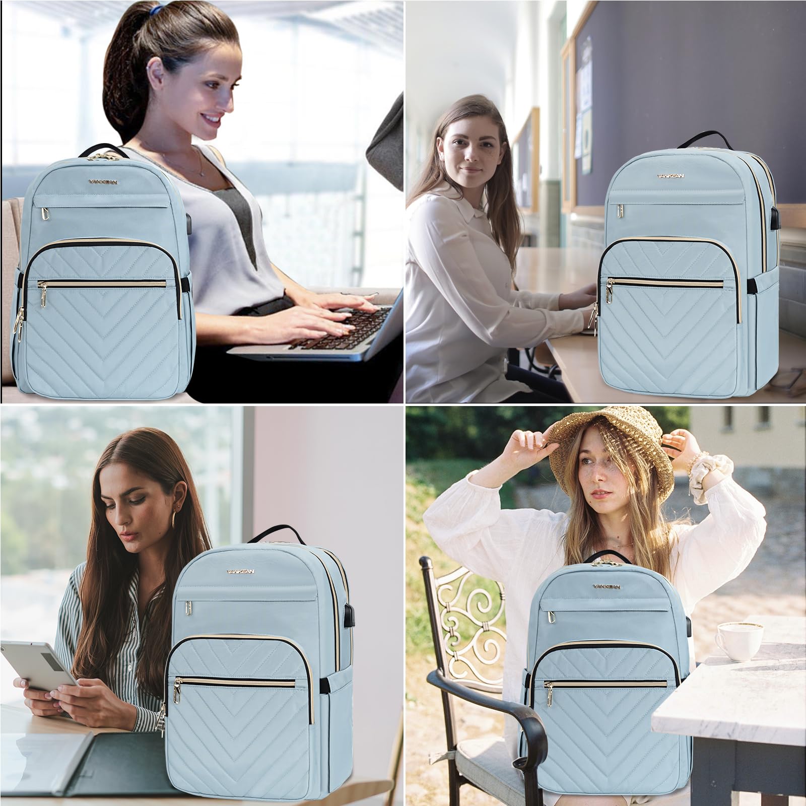 Foto 8 pulgar | Mochila Para Portátil Vankean 15.6'' Impermeable Para Mujer, Color Azul Claro - Venta Internacional.
