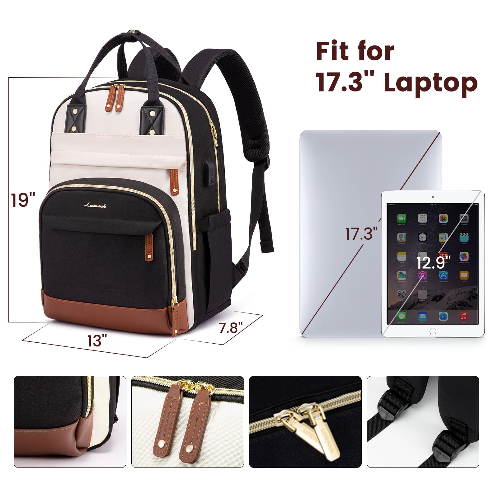 Foto 5 pulgar | Mochila Para Portátil Lovevook Para Mujer, 17 Pulgadas, Antirrobo, Color Beige - Venta Internacional.