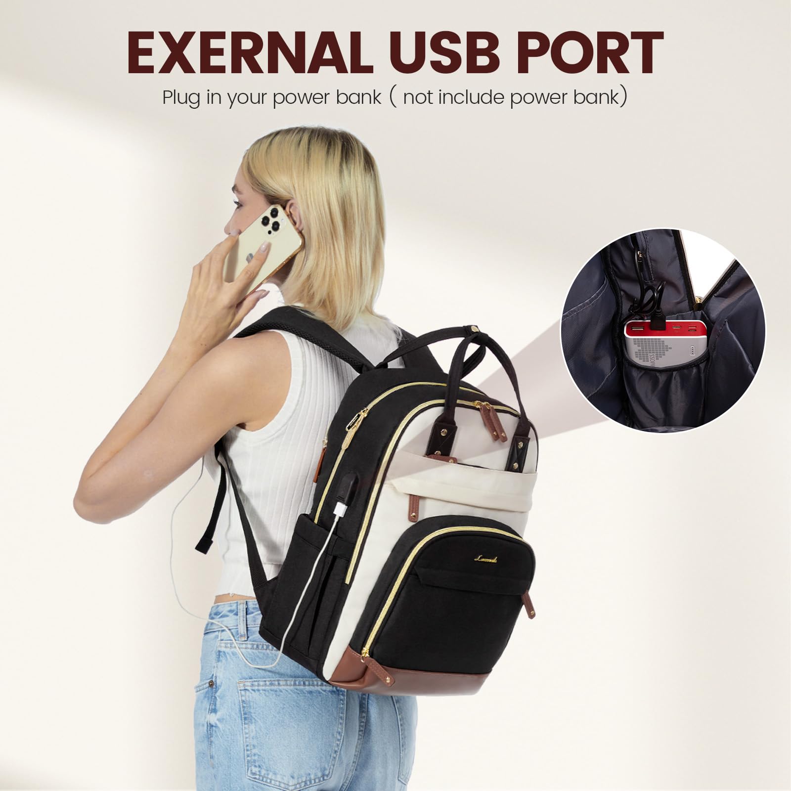 Foto 6 pulgar | Mochila Para Portátil Lovevook Para Mujer, 17 Pulgadas, Antirrobo, Color Beige - Venta Internacional.
