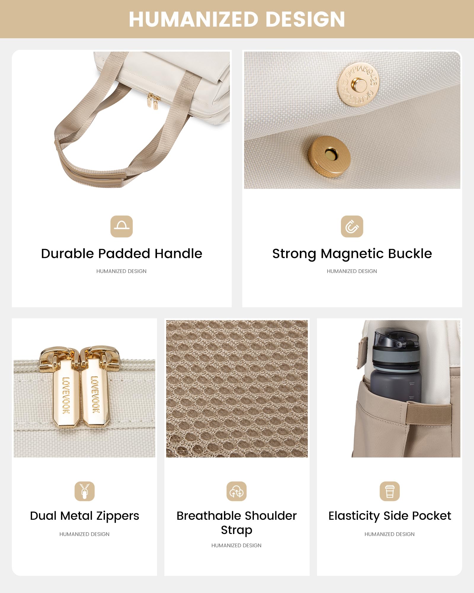 Foto 4 pulgar | Mochila Para Portátil Lovevook Para Mujer De 15,6 Pulgadas Con Puerto Usb, Color Beige - Venta Internacional.
