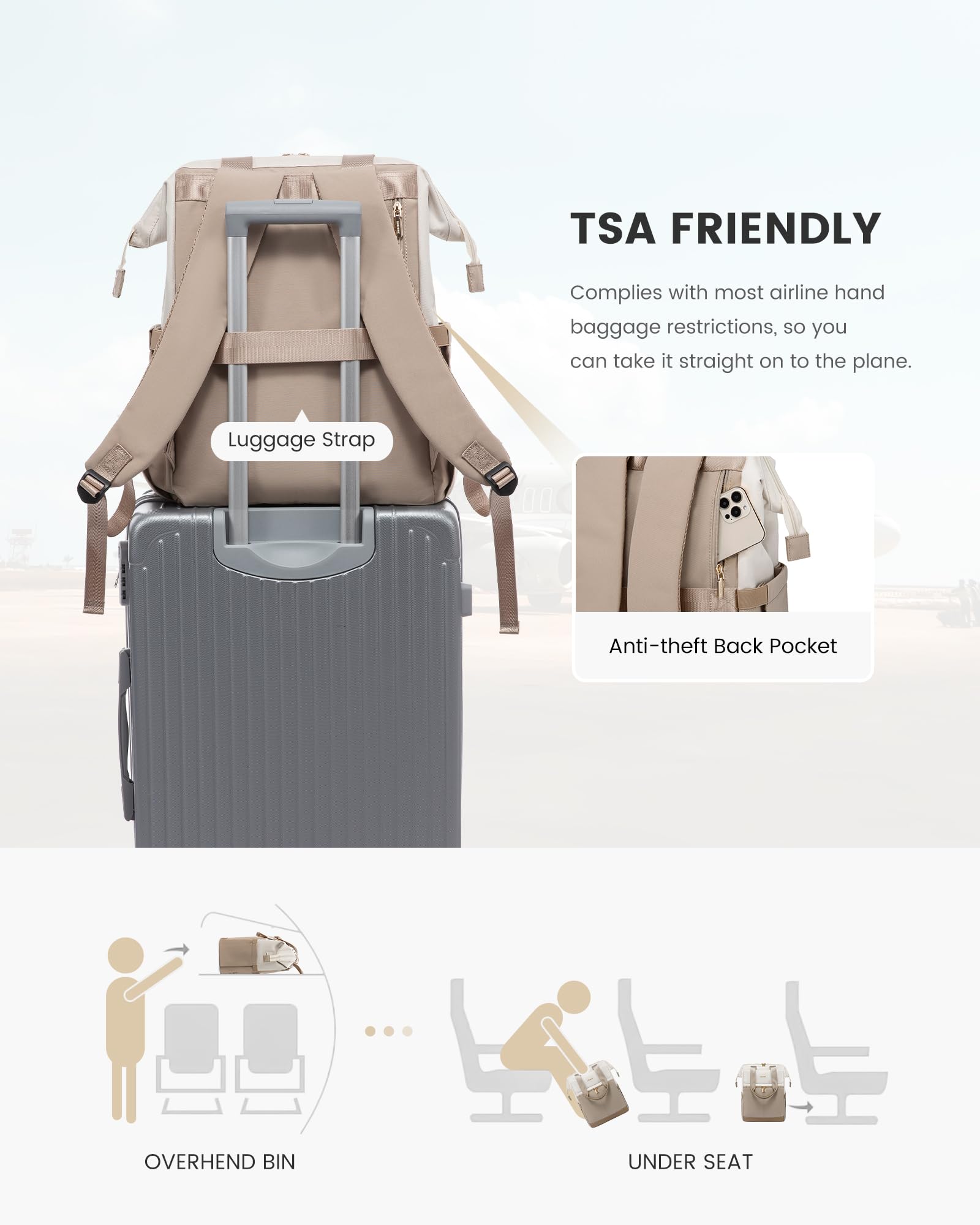 Foto 6 pulgar | Mochila Para Portátil Lovevook Para Mujer De 15,6 Pulgadas Con Puerto Usb, Color Beige - Venta Internacional.