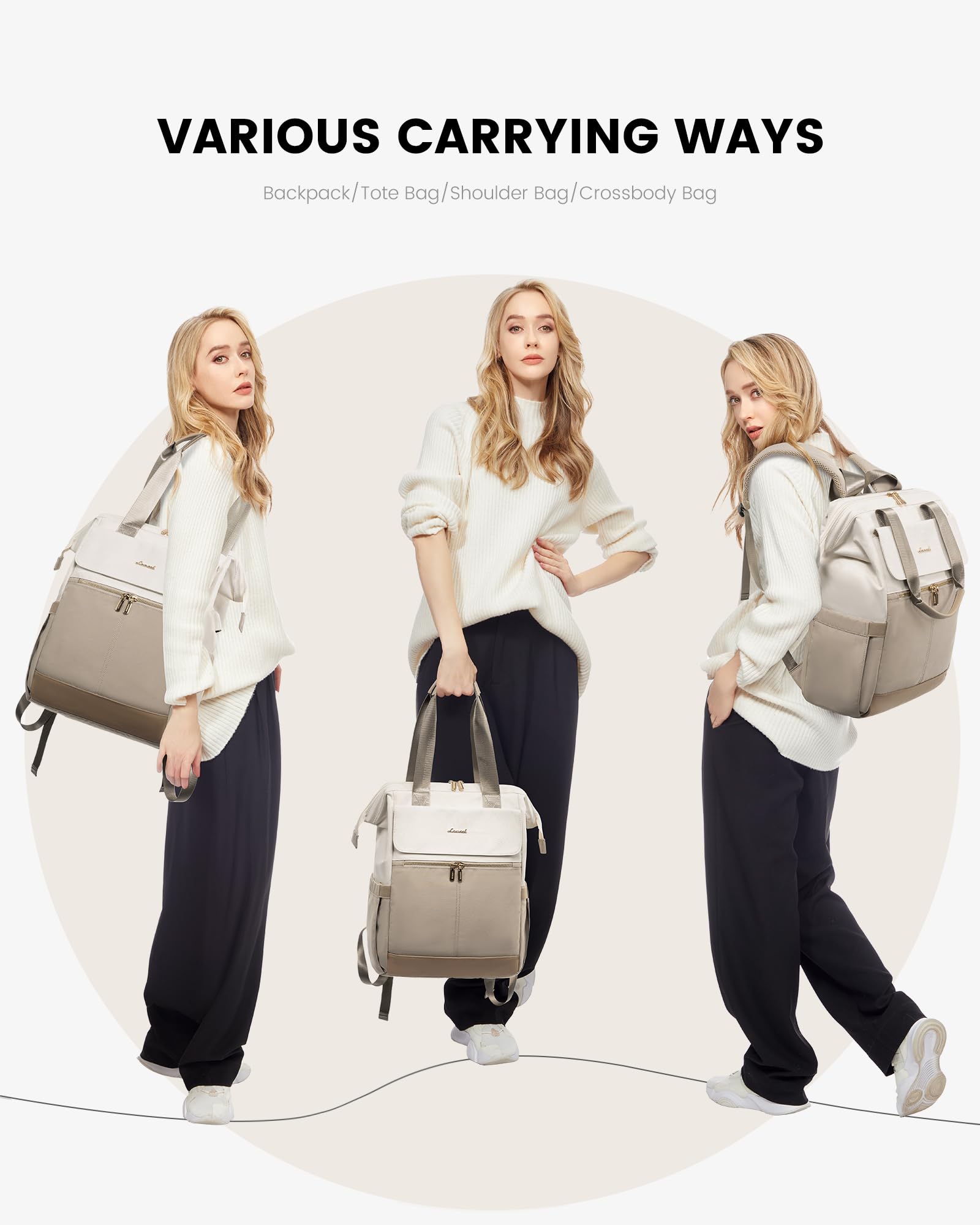 Foto 7 pulgar | Mochila Para Portátil Lovevook Para Mujer De 15,6 Pulgadas Con Puerto Usb, Color Beige - Venta Internacional.