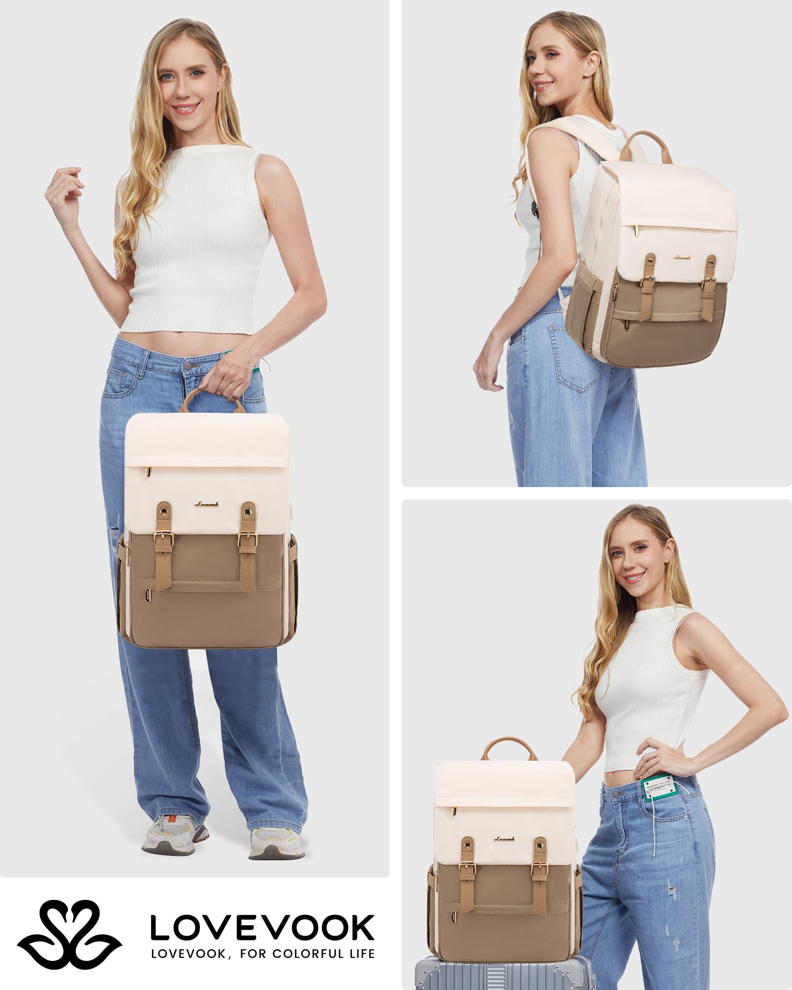 Foto 6 | Mochila Para Portátil Lovevook Vintage Travel 15.6 Pulgadas Para Mujer - Venta Internacional.