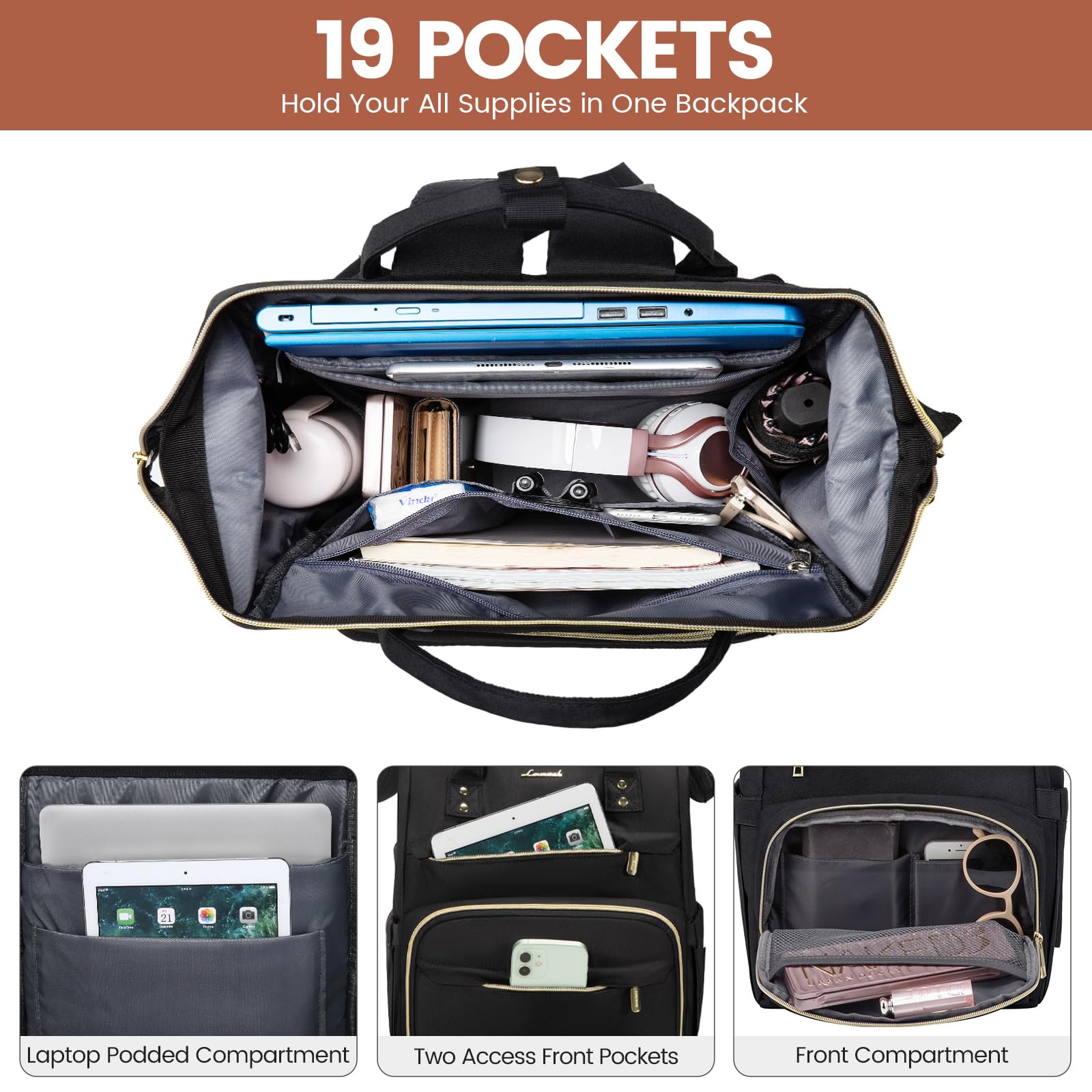 Foto 3 pulgar | Mochila Para Portátil Lovevook Para Mujer, 45 Cm, Impermeable Con Puerto Usb - Venta Internacional.