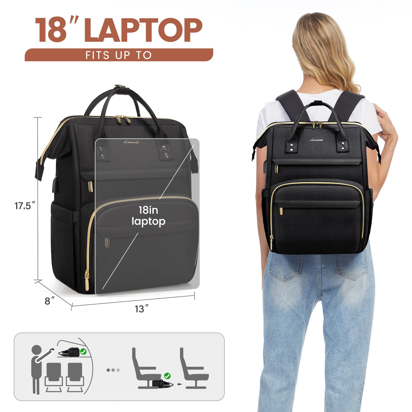 Foto 6 pulgar | Mochila Para Portátil Lovevook Para Mujer, 45 Cm, Impermeable Con Puerto Usb - Venta Internacional.