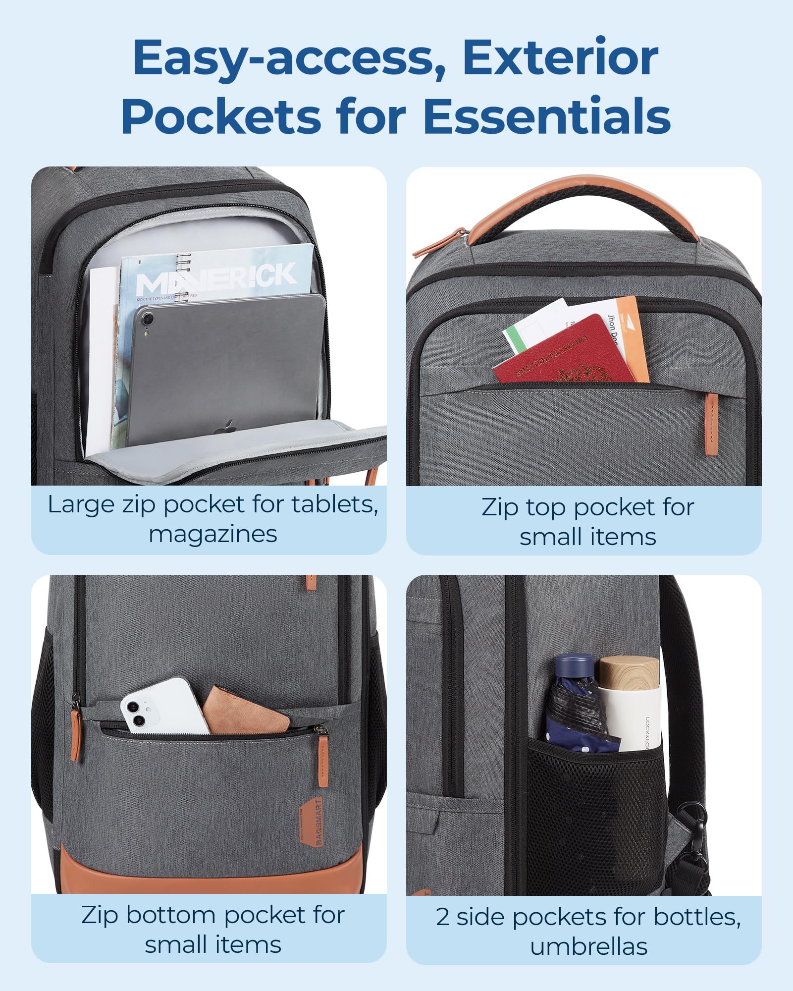 Foto 5 pulgar | Mochila De Viaje Con Ruedas Bagsmart De 17 Pulgadas Con Cubos De Embalaje Gris - Venta Internacional.