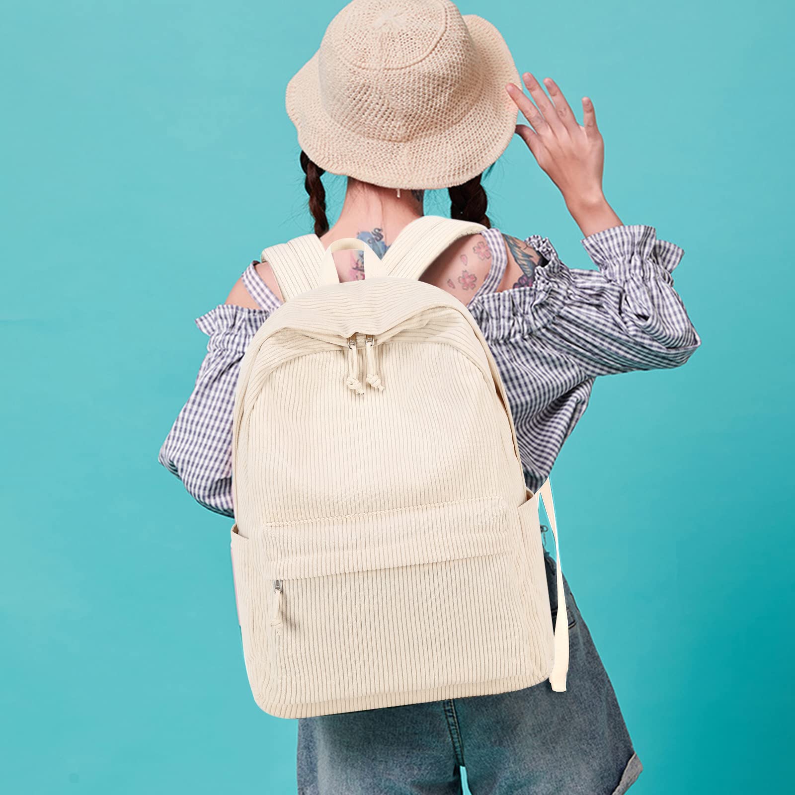 Foto 7 pulgar | Mochila Escolar Btoop De Pana Para Adolescentes Con Portátil De 17 Pulgadas, Color Beige - Venta Internacional.