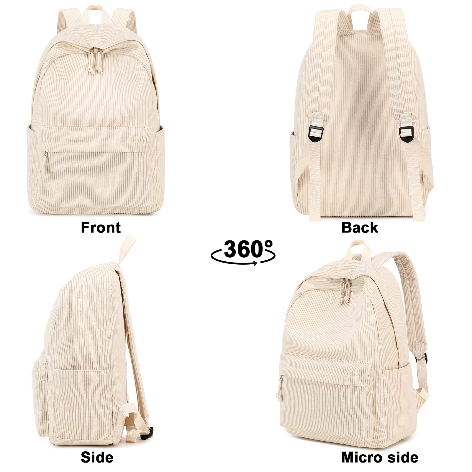 Foto 8 pulgar | Mochila Escolar Btoop De Pana Para Adolescentes Con Portátil De 17 Pulgadas, Color Beige - Venta Internacional.