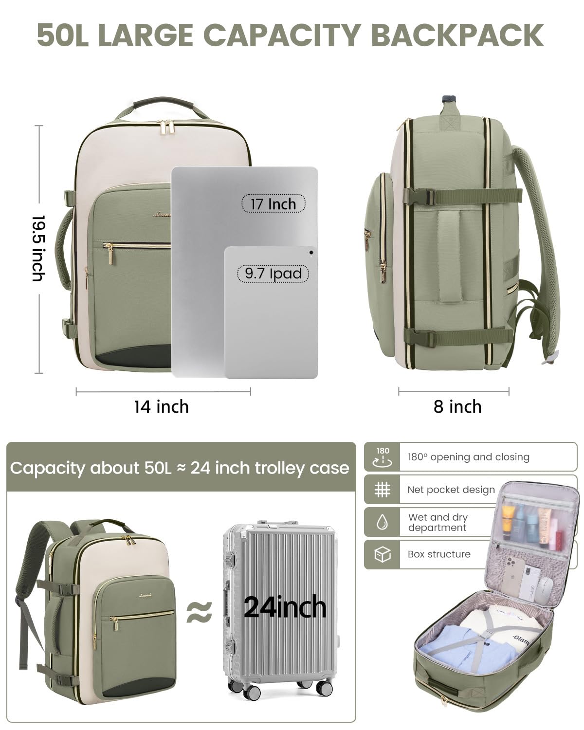 Foto 4 pulgar | Mochila De Mano Lovevook De 50 Litros Para Mujer Y Hombre Con 3 Cubos - Venta Internacional.