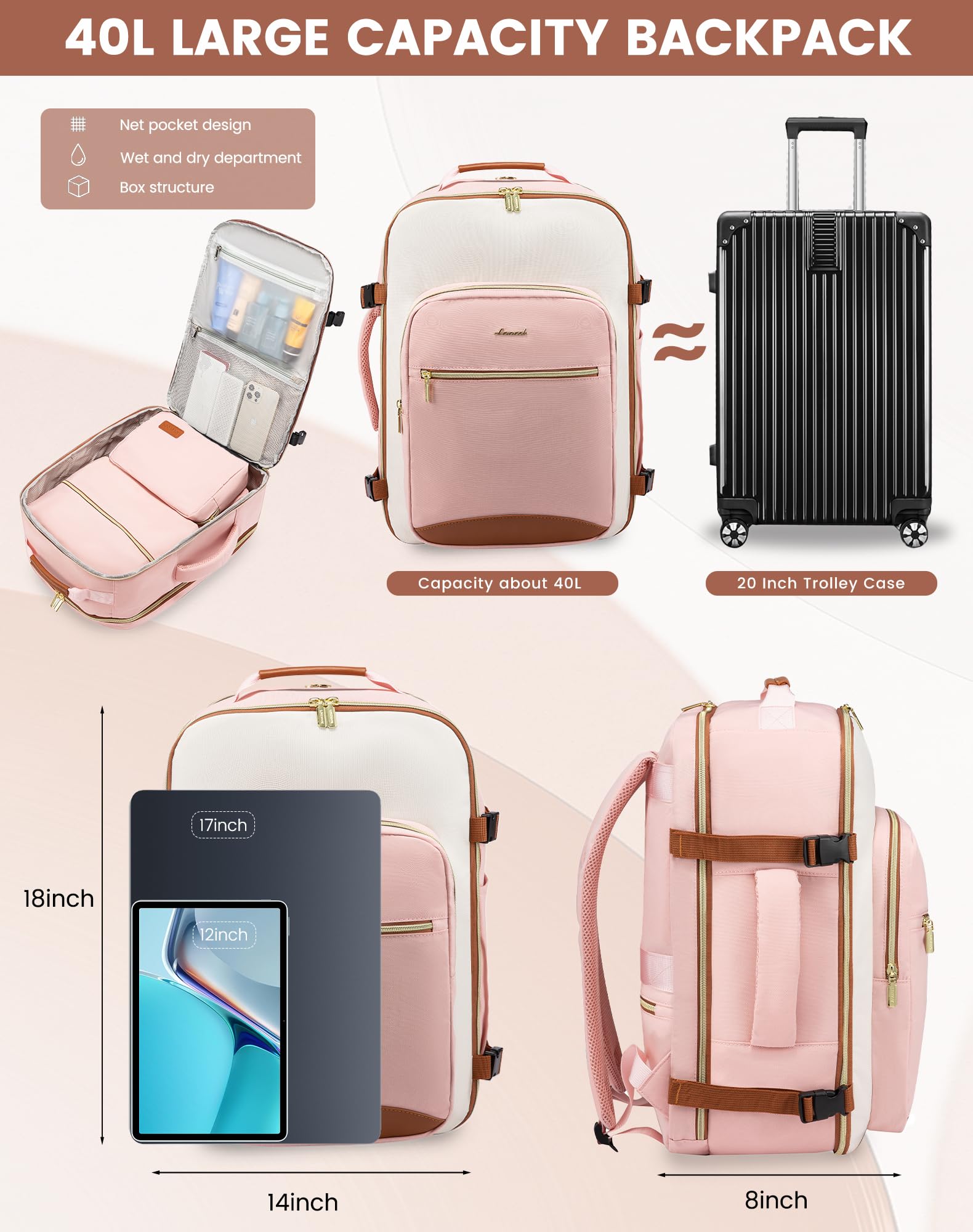 Foto 5 pulgar | Mochila De Viaje Lovevook 40l Impermeable Para Mujeres Y Hombres - Venta Internacional.
