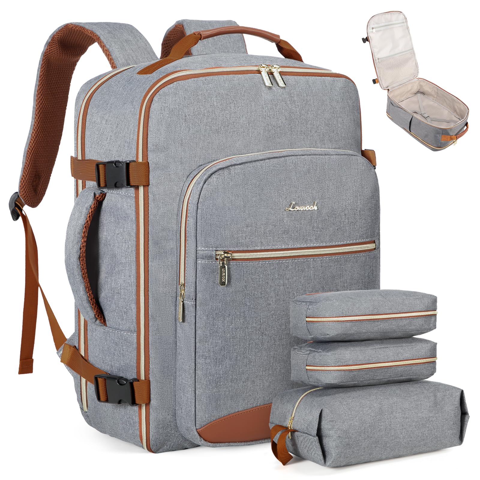 Mochila De Viaje Lovevook Carry On De 40 Litros Con Portátil De 17 Pulgadas, Gris - Venta Internacional.