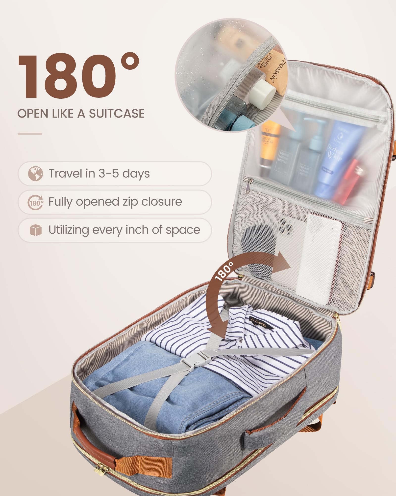 Foto 3 pulgar | Mochila De Viaje Lovevook Carry On De 40 Litros Con Portátil De 17 Pulgadas, Gris - Venta Internacional.