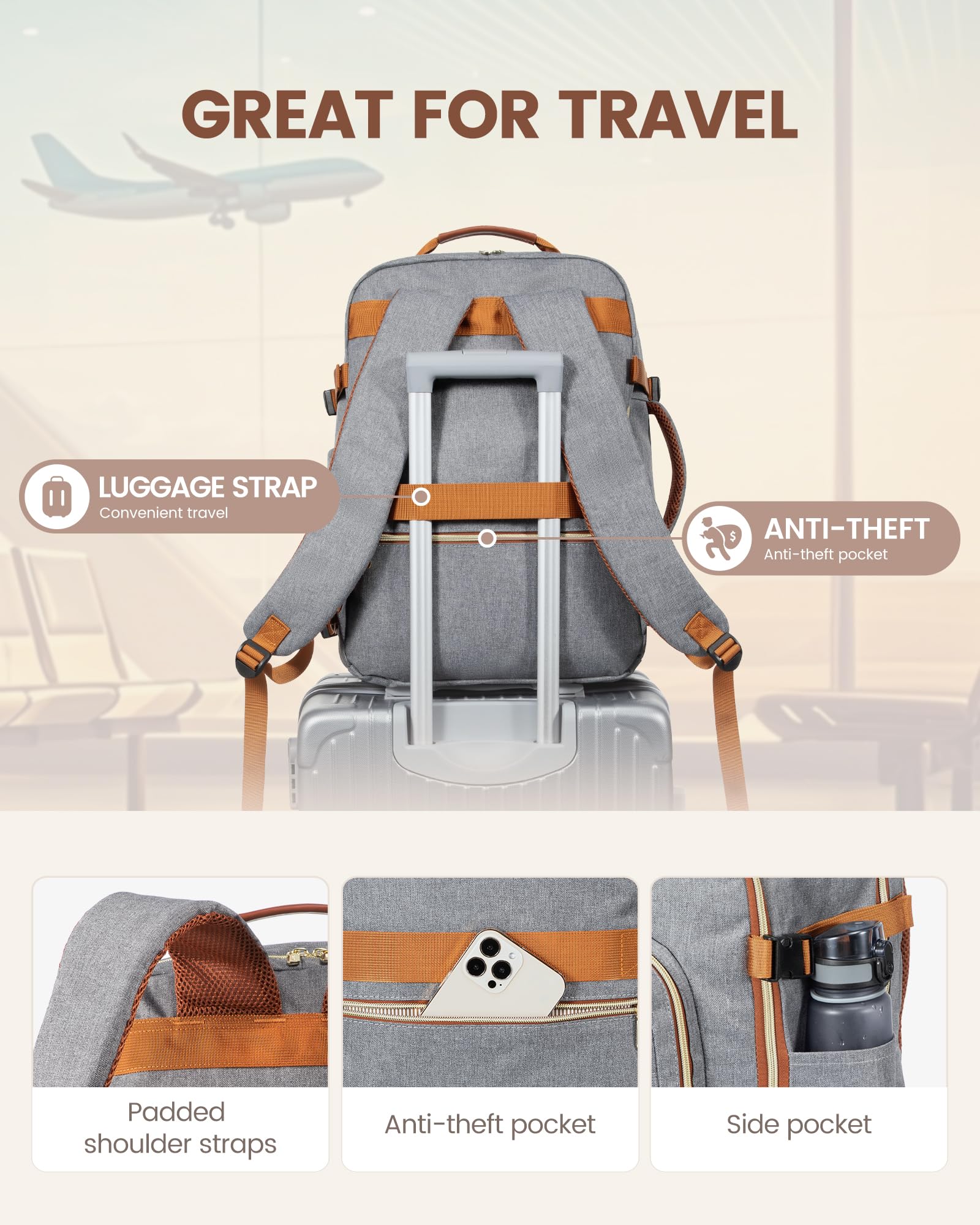 Foto 6 | Mochila De Viaje Lovevook Carry On De 40 Litros Con Portátil De 17 Pulgadas, Gris - Venta Internacional.