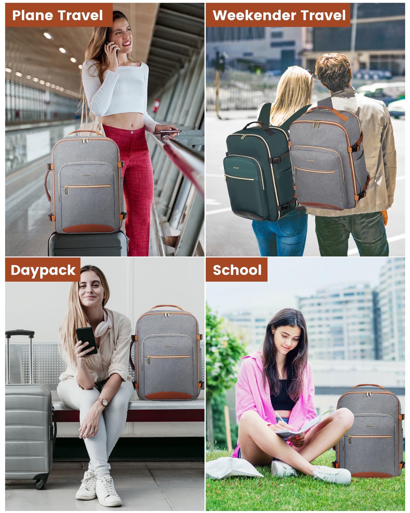 Foto 8 pulgar | Mochila De Viaje Lovevook Carry On De 40 Litros Con Portátil De 17 Pulgadas, Gris - Venta Internacional.