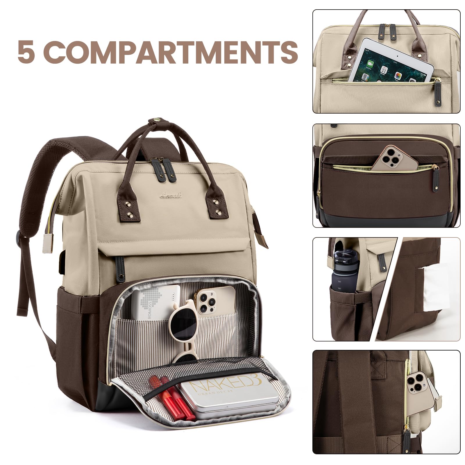Foto 3 | Mochila Para Portátil Lovevook Para Mujer De 17 Pulgadas A Prueba De Agua - Venta Internacional.