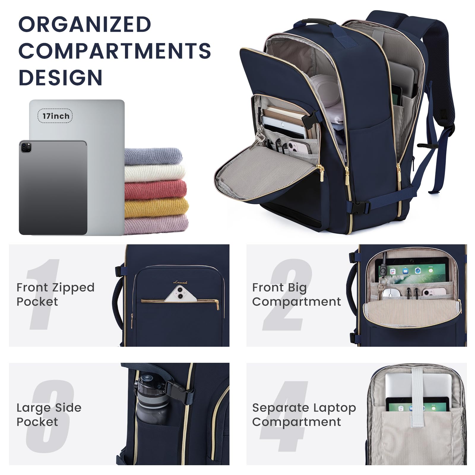 Foto 3 pulgar | Mochila De Viaje Lovevook 40l Para Portátil De 17'' Para Mujer Y Hombre, Azul - Venta Internacional.