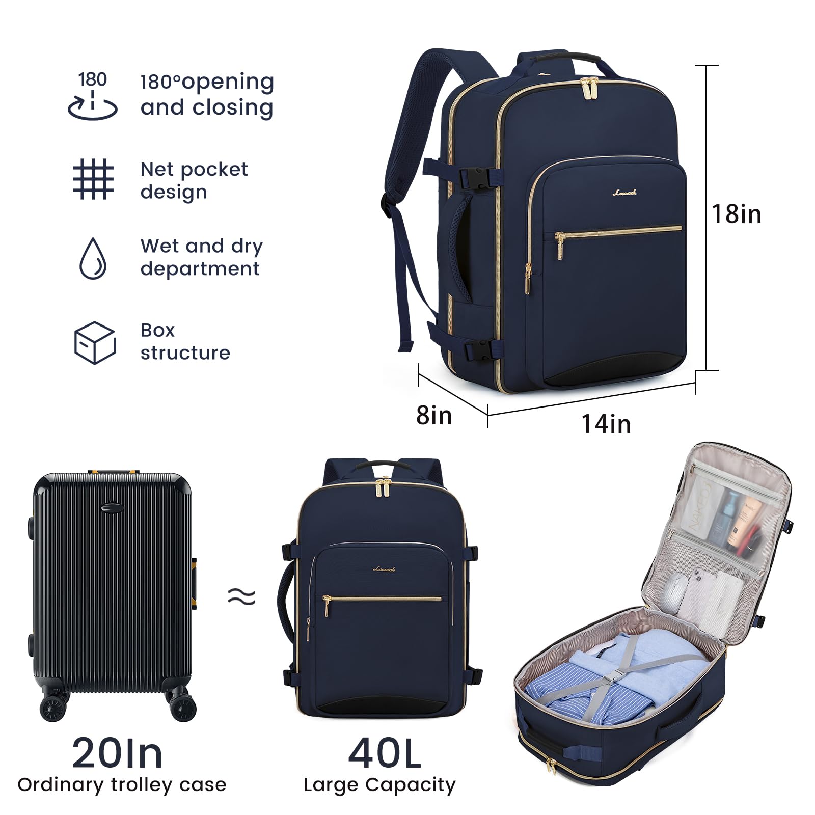 Foto 4 pulgar | Mochila De Viaje Lovevook 40l Para Portátil De 17'' Para Mujer Y Hombre, Azul - Venta Internacional.