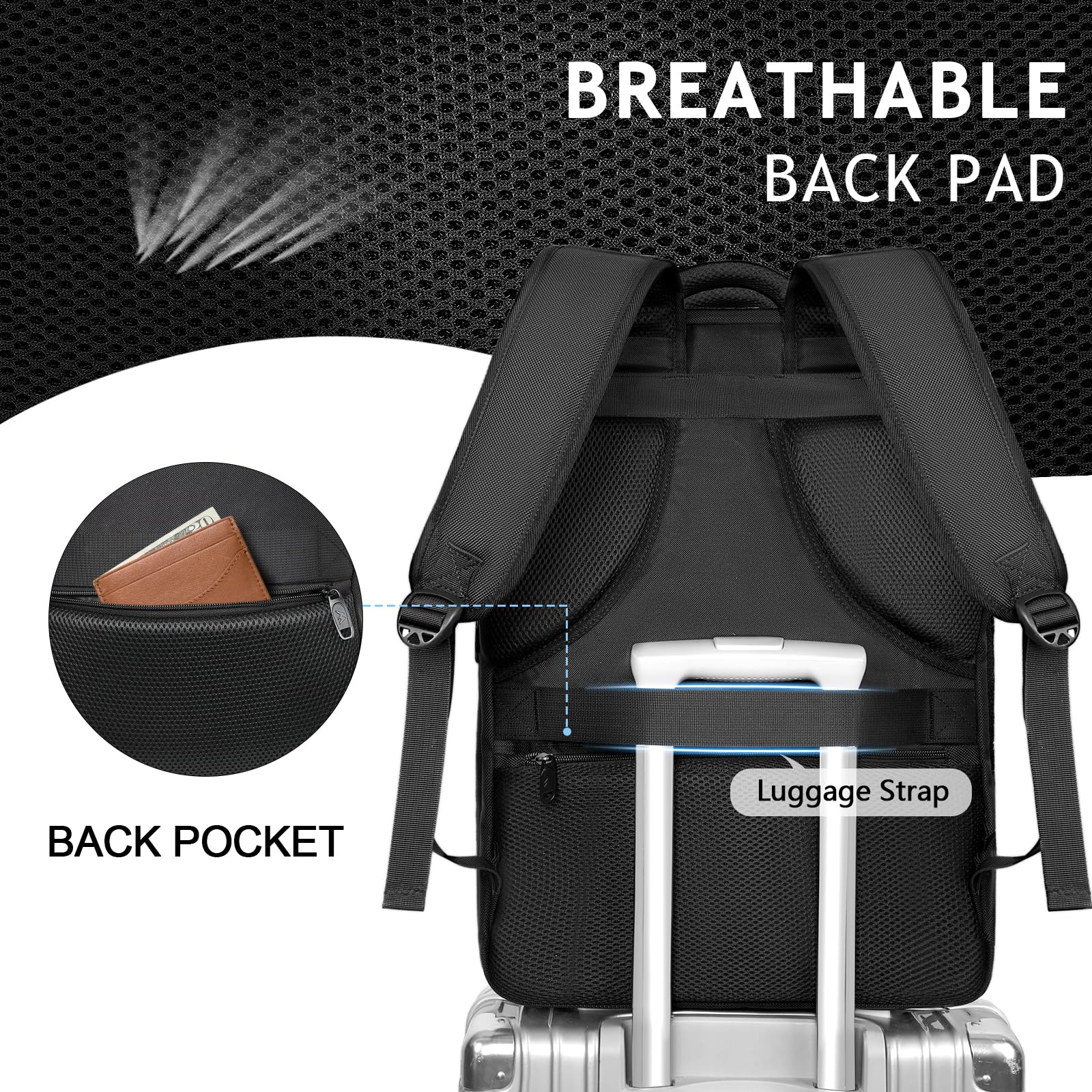 Foto 7 pulgar | Mochila Matein Extra Large Carry On 45 L Con Puerto Usb Negra - Venta Internacional.