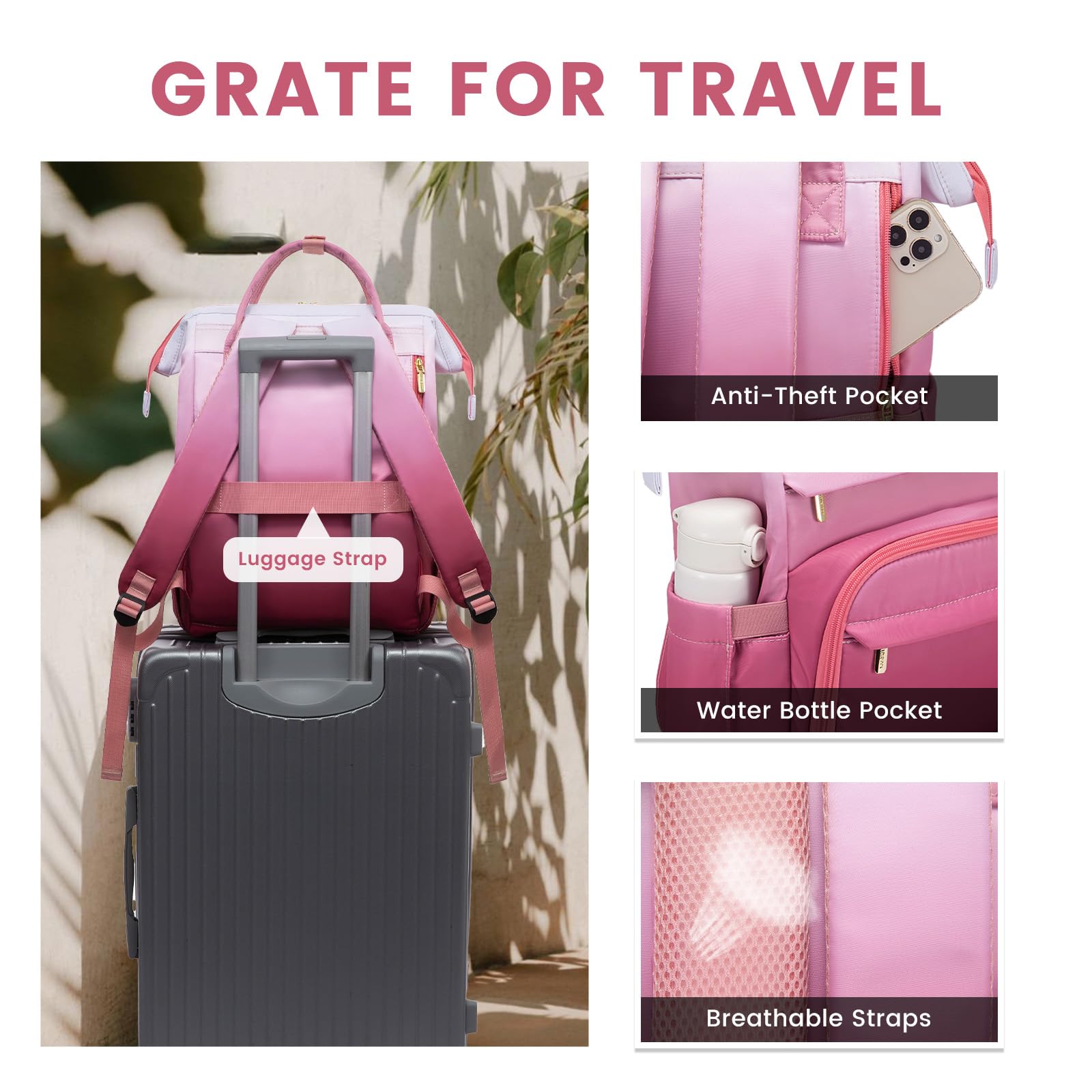 Foto 6 | Mochila Para Portátil Lovevook Gradient 15.6 Pulgadas, Impermeable, Rosa - Venta Internacional.