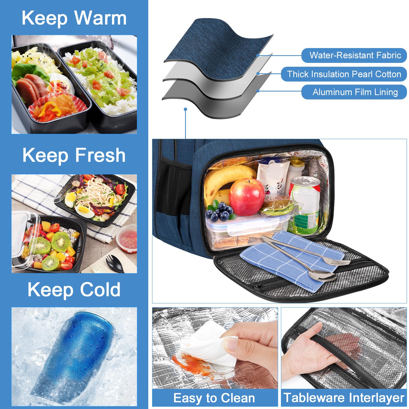 Foto 3 pulgar | Mochila De Almuerzo Matein Para Hombre Con Compartimento Frigorífico De 17 Pulgadas, Azul - Venta Internacional.