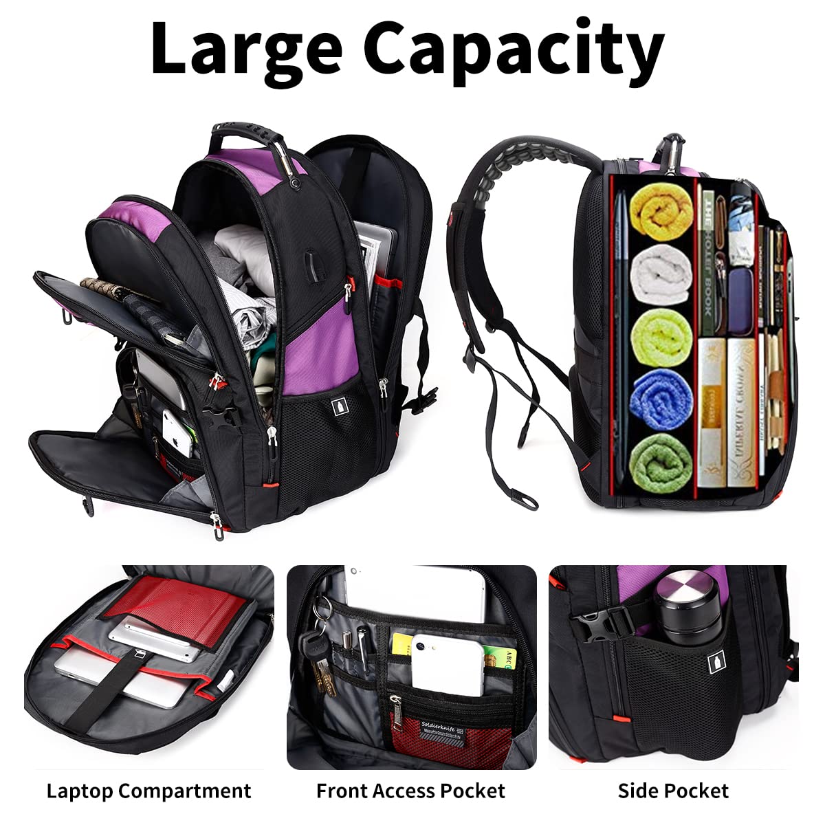 Foto 6 pulgar | Mochila Shrradoo Extra Large Para Portátil De Viaje De 50 L, 17 Pulgadas, Color Morado - Venta Internacional.