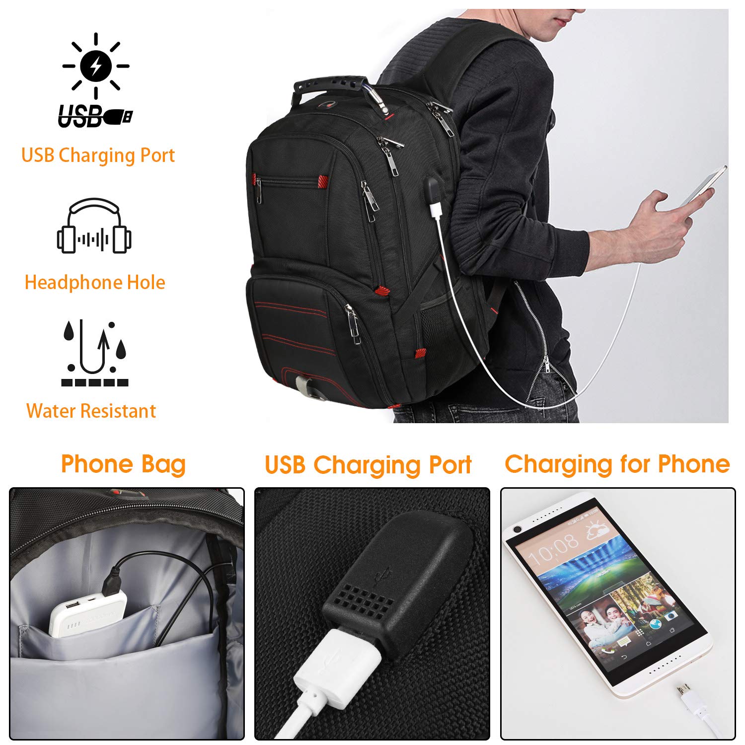 Foto 7 pulgar | Mochila Ltinveck Para Portátil De Viaje Extra Grande Con Rfid De 17 Pulgadas - Venta Internacional.