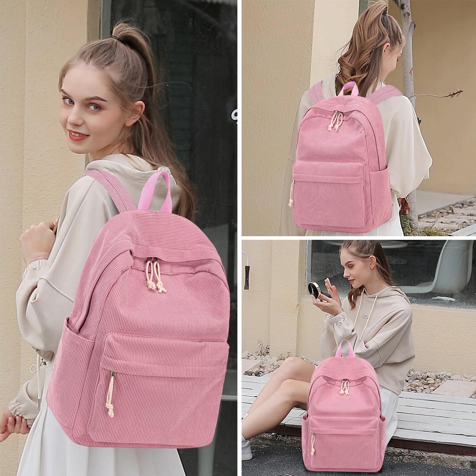 Foto 2 | Mochila Escolar Btoop De Pana Para Portátil De 17 Pulgadas, Color Rosa - Venta Internacional.