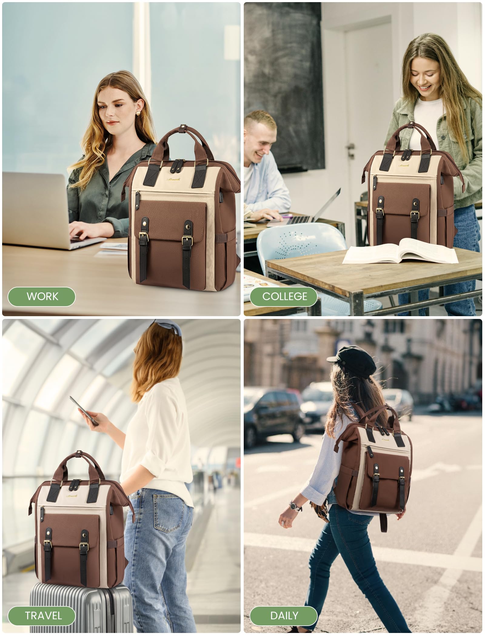 Foto 7 pulgar | Mochila Para Portátil Lovevook Para Mujer, Trabajo Y Viajes De 15.6 Pulgadas, Color Café - Venta Internacional.
