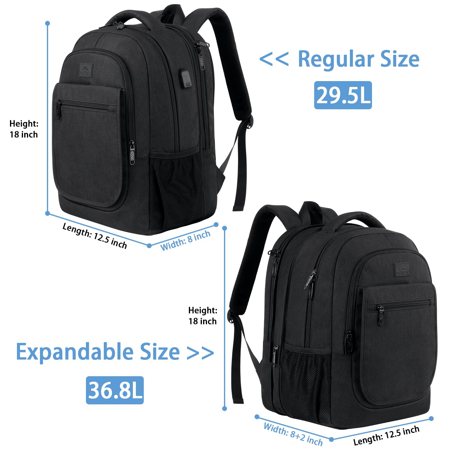 Foto 5 pulgar | Mochila Matein Para Portátil Ampliable De Viaje, 15.6 Pulgadas, Usb, Negra - Venta Internacional.