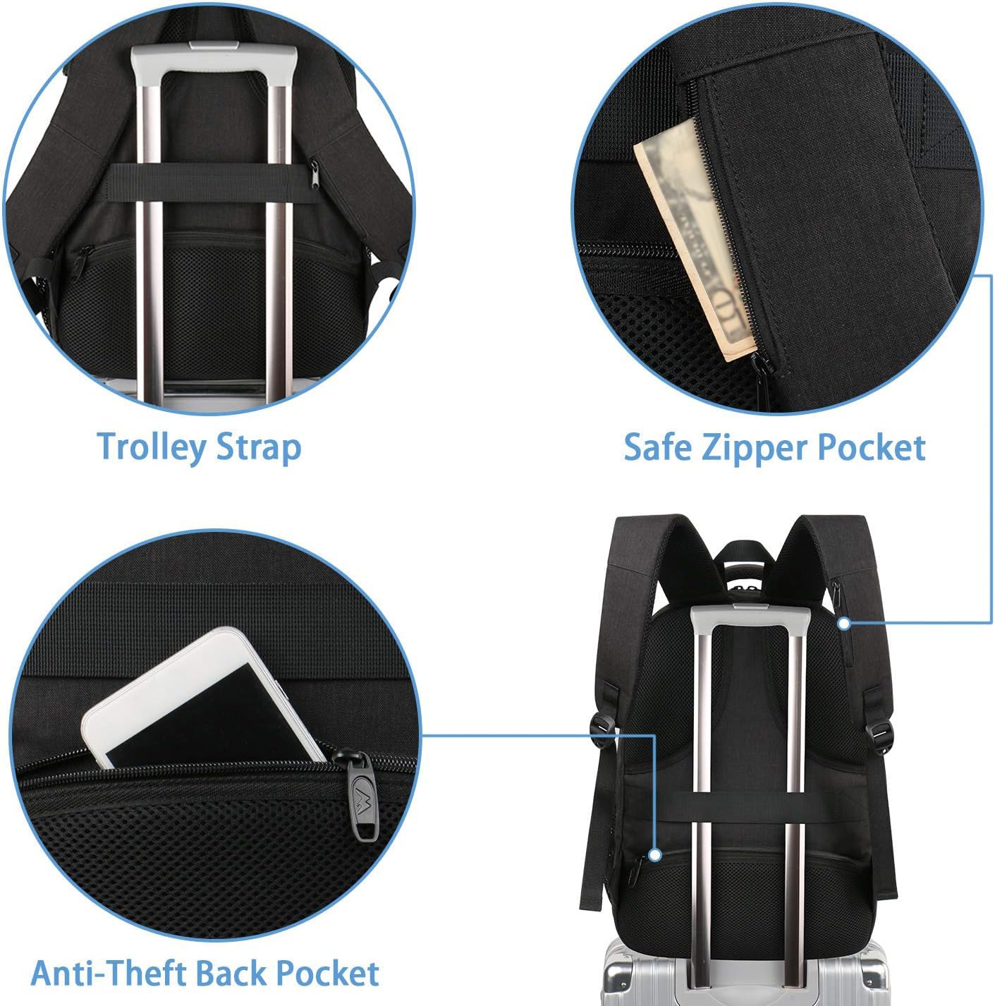Foto 6 pulgar | Mochila Matein Para Portátil Ampliable De Viaje, 15.6 Pulgadas, Usb, Negra - Venta Internacional.