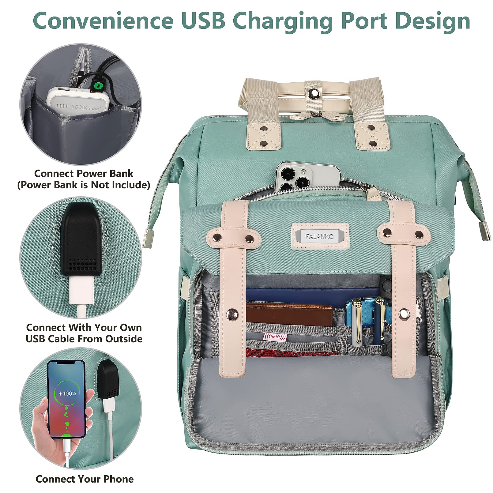 Foto 6 pulgar | Mochila Para Portátil Falanko Para Mujer De 17,3'' Con Puerto De Carga Usb - Venta Internacional.