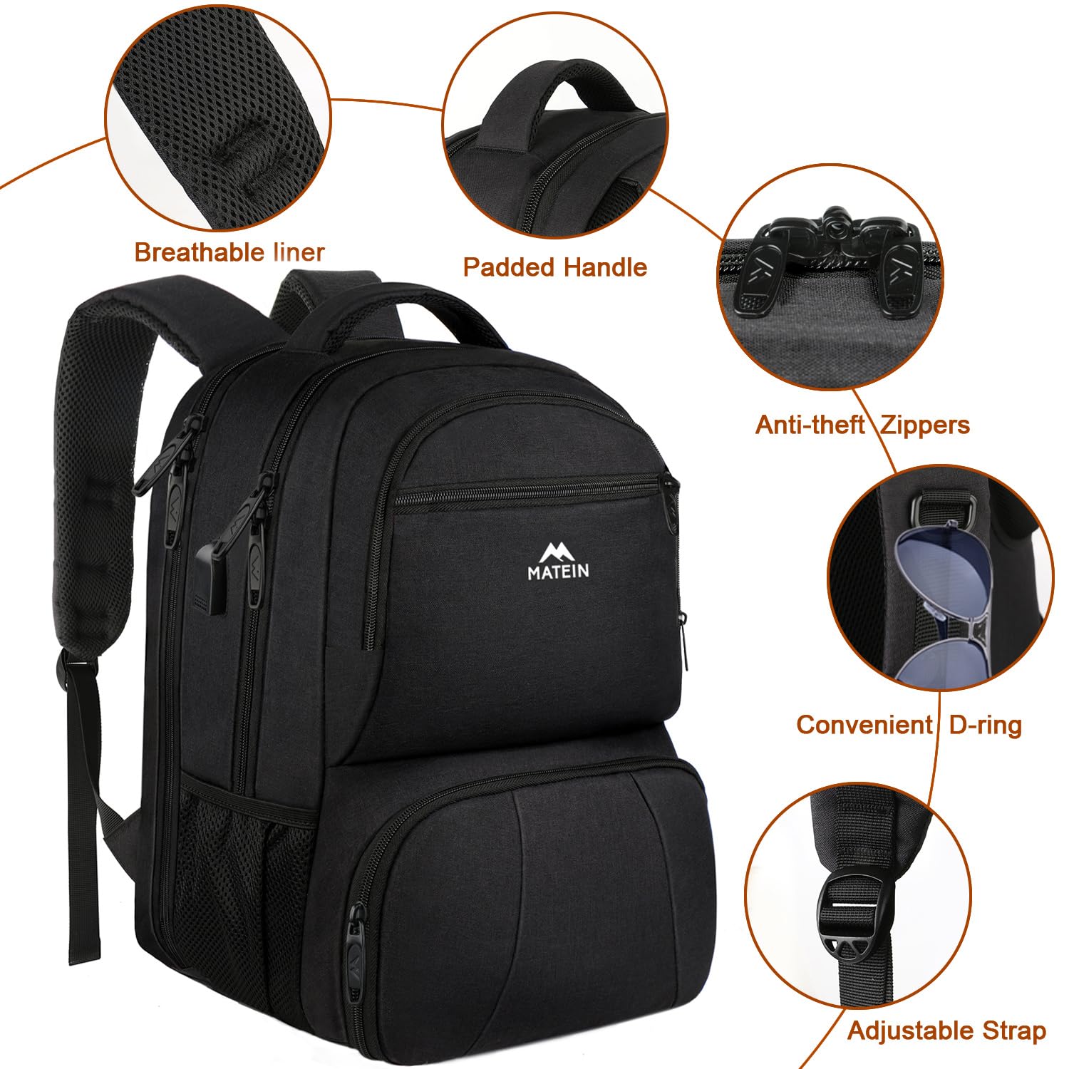 Foto 7 pulgar | Mochila Matein Para Hombre, 45 L, Con Puerto De Carga Usb, Color Negro - Venta Internacional.