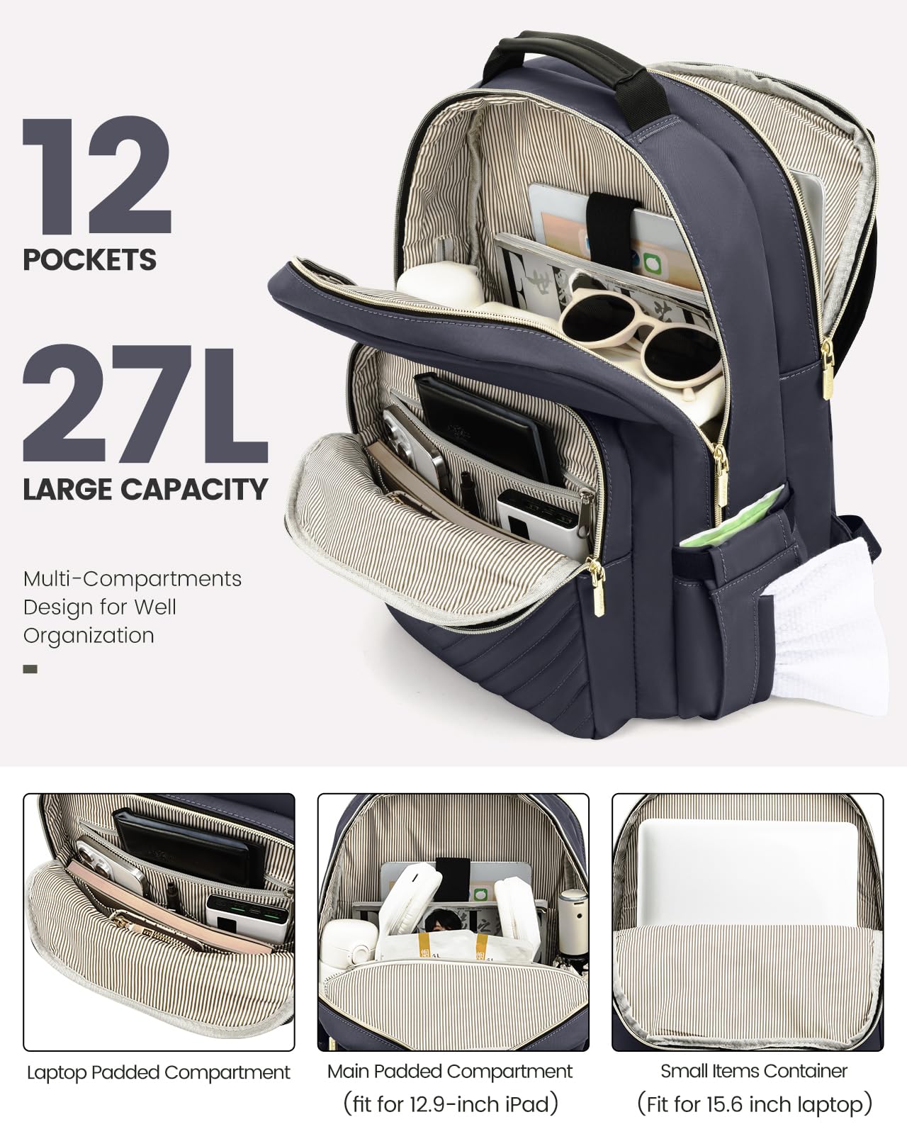 Foto 3 pulgar | Mochila Lovevook Para Mujer, Trabajo, Viajes, 15.6 Pulgadas, Gris Oscuro - Venta Internacional.