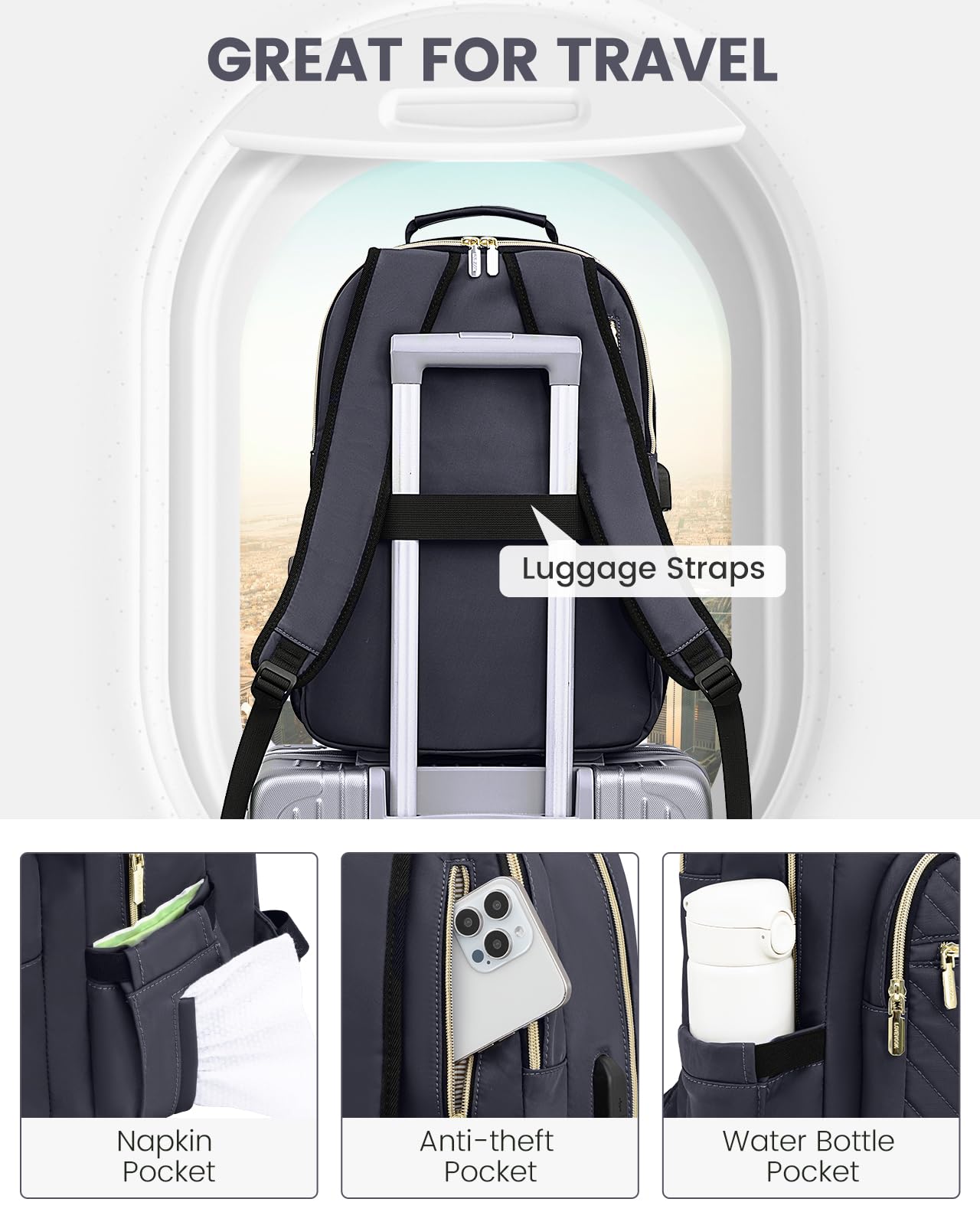 Foto 5 pulgar | Mochila Lovevook Para Mujer, Trabajo, Viajes, 15.6 Pulgadas, Gris Oscuro - Venta Internacional.