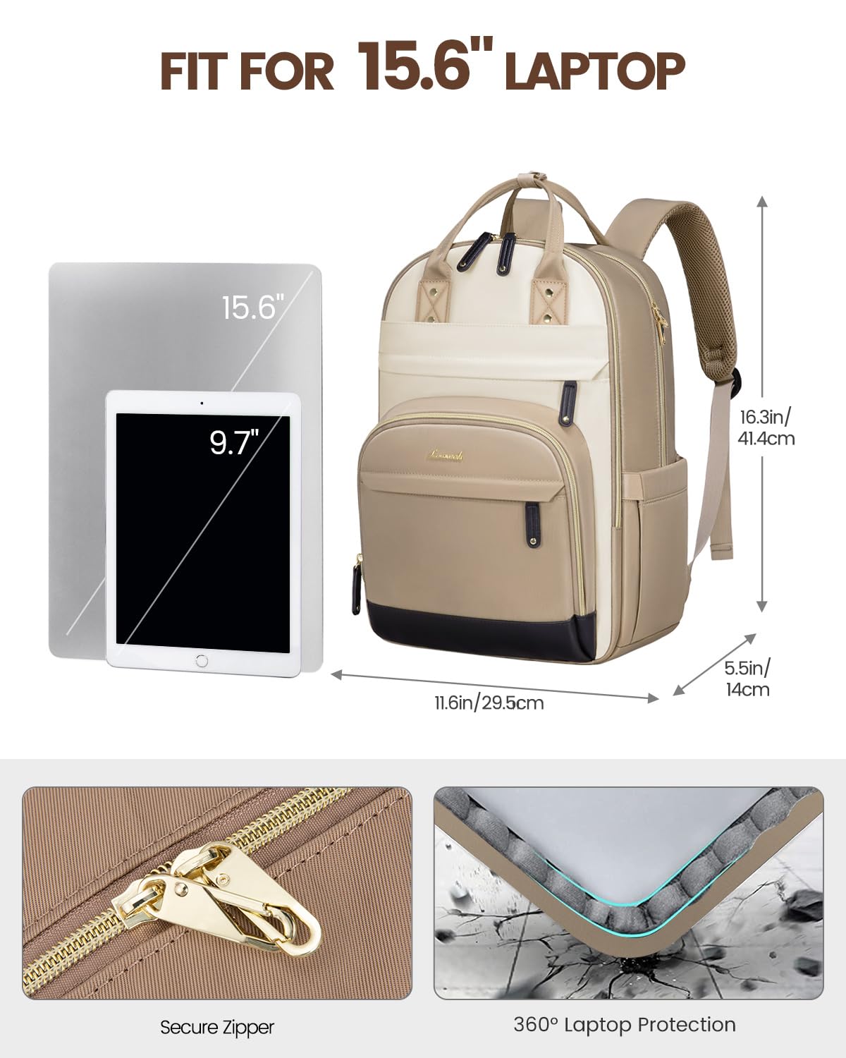 Foto 5 pulgar | Mochila Para Portátil Lovevook Para Mujer De 15.6 Pulgadas, Color Caqui-beige - Venta Internacional.