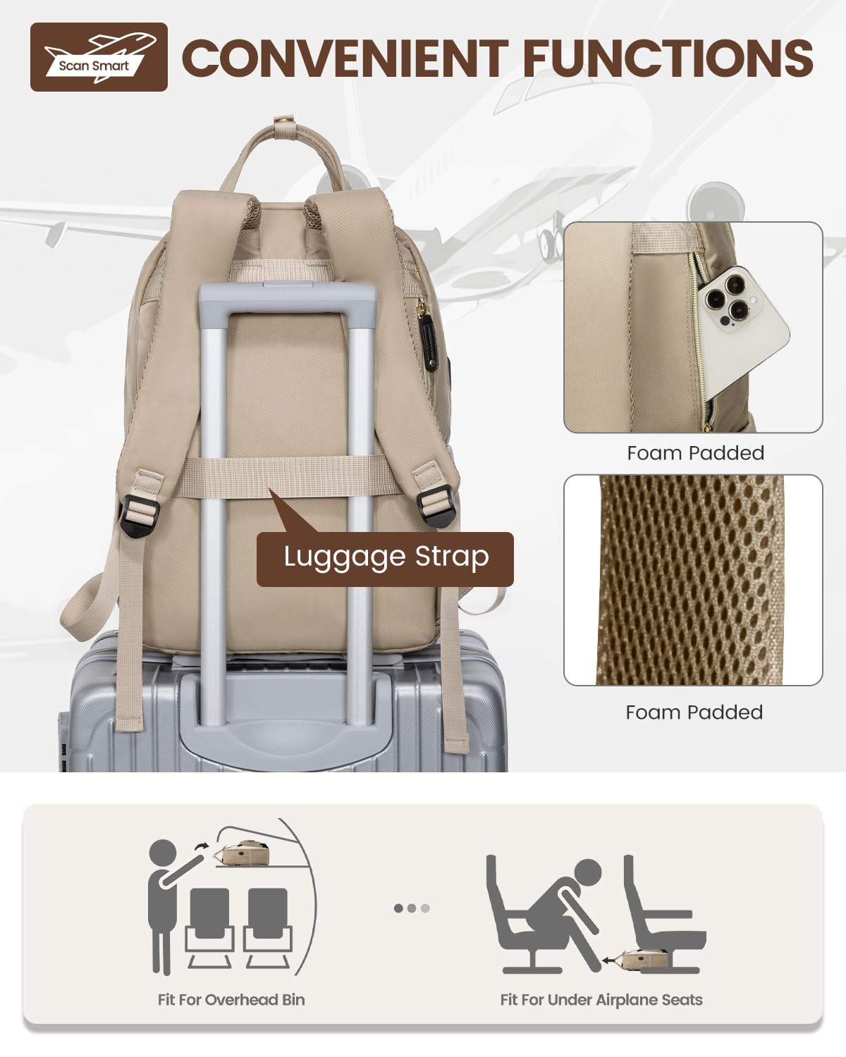 Foto 7 pulgar | Mochila Para Portátil Lovevook Para Mujer De 15.6 Pulgadas, Color Caqui-beige - Venta Internacional.