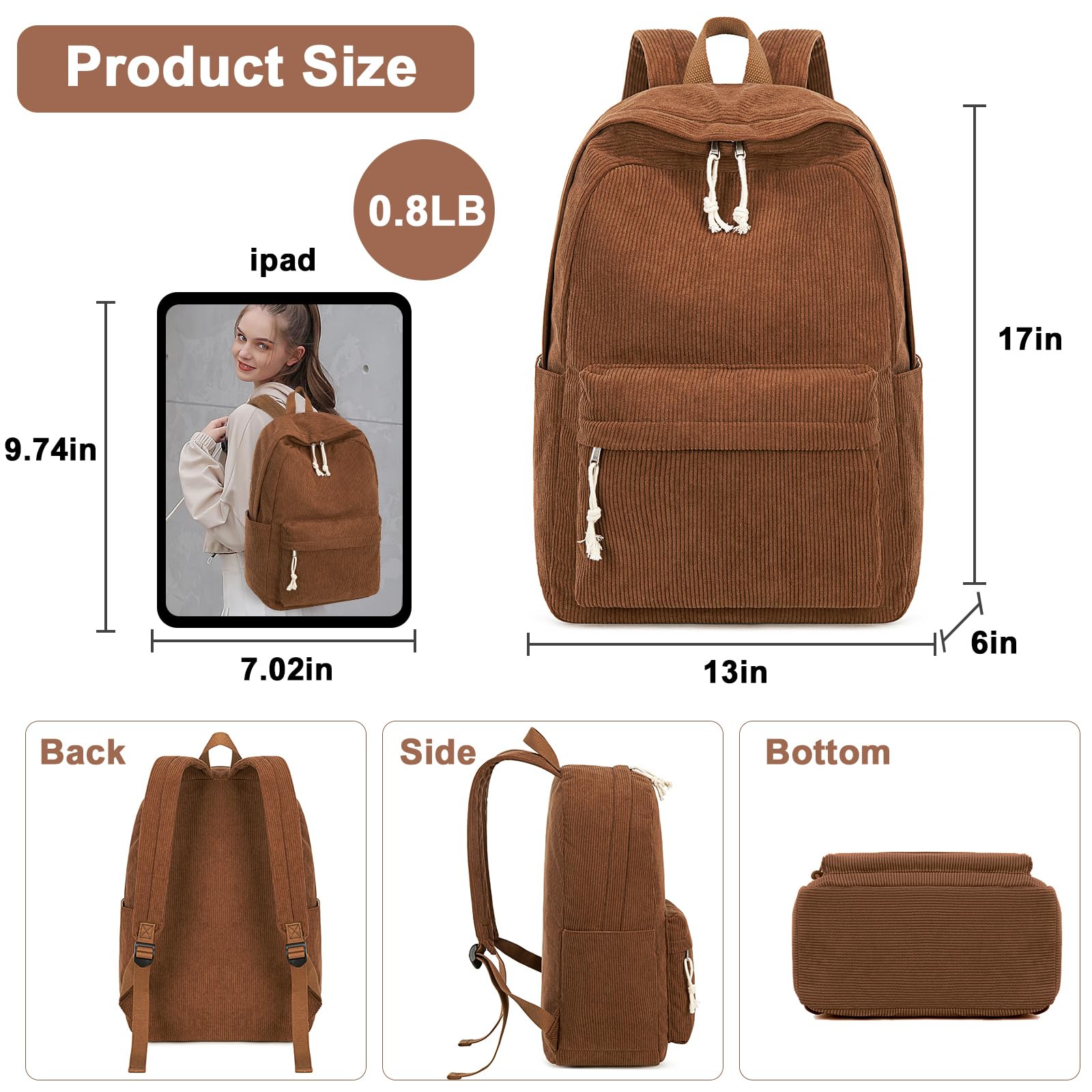 Foto 3 pulgar | Mochila Escolar Btoop De Pana Para Adolescentes, Bolsa Para Portátil De 17 Pulgadas - Venta Internacional.