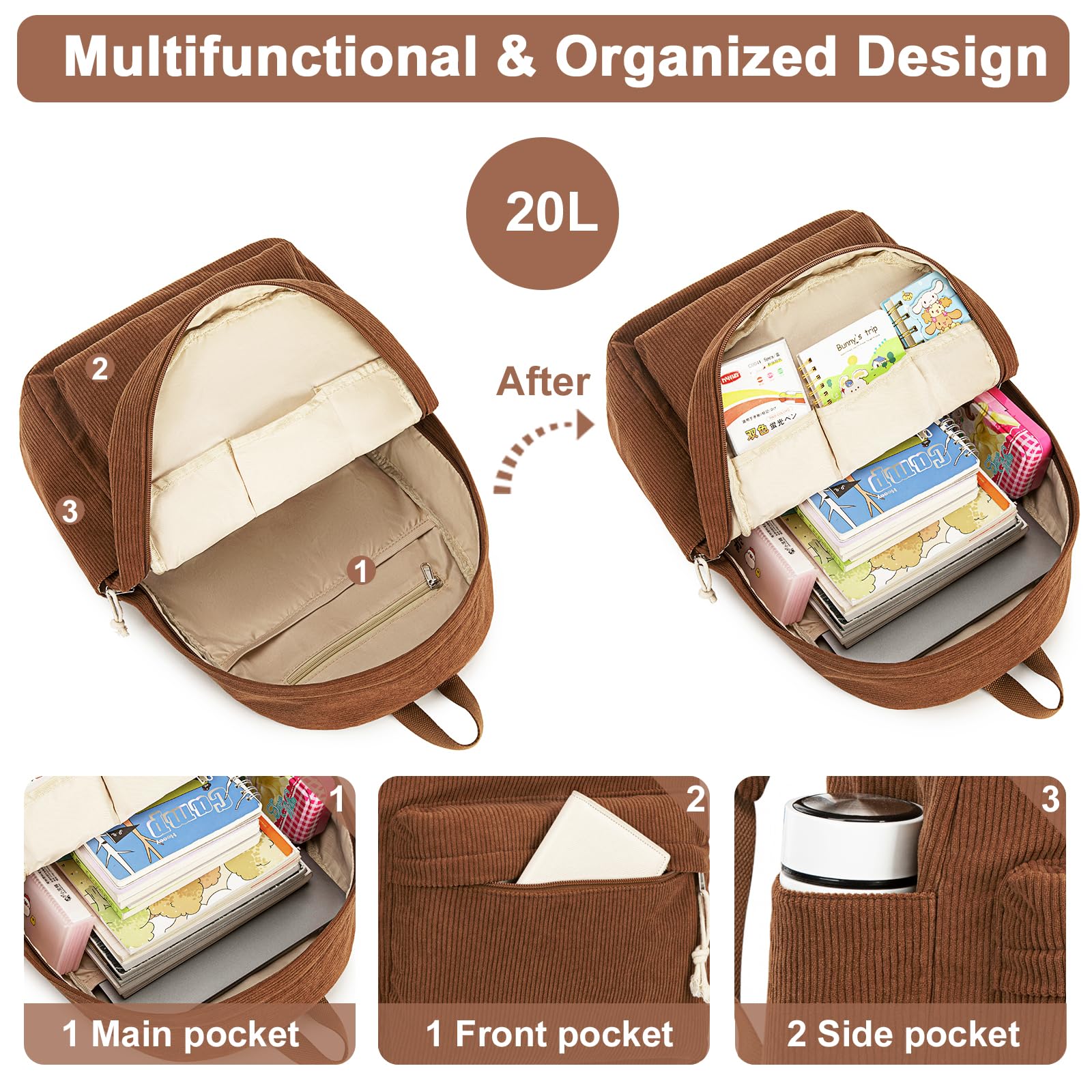 Foto 4 pulgar | Mochila Escolar Btoop De Pana Para Adolescentes, Bolsa Para Portátil De 17 Pulgadas - Venta Internacional.