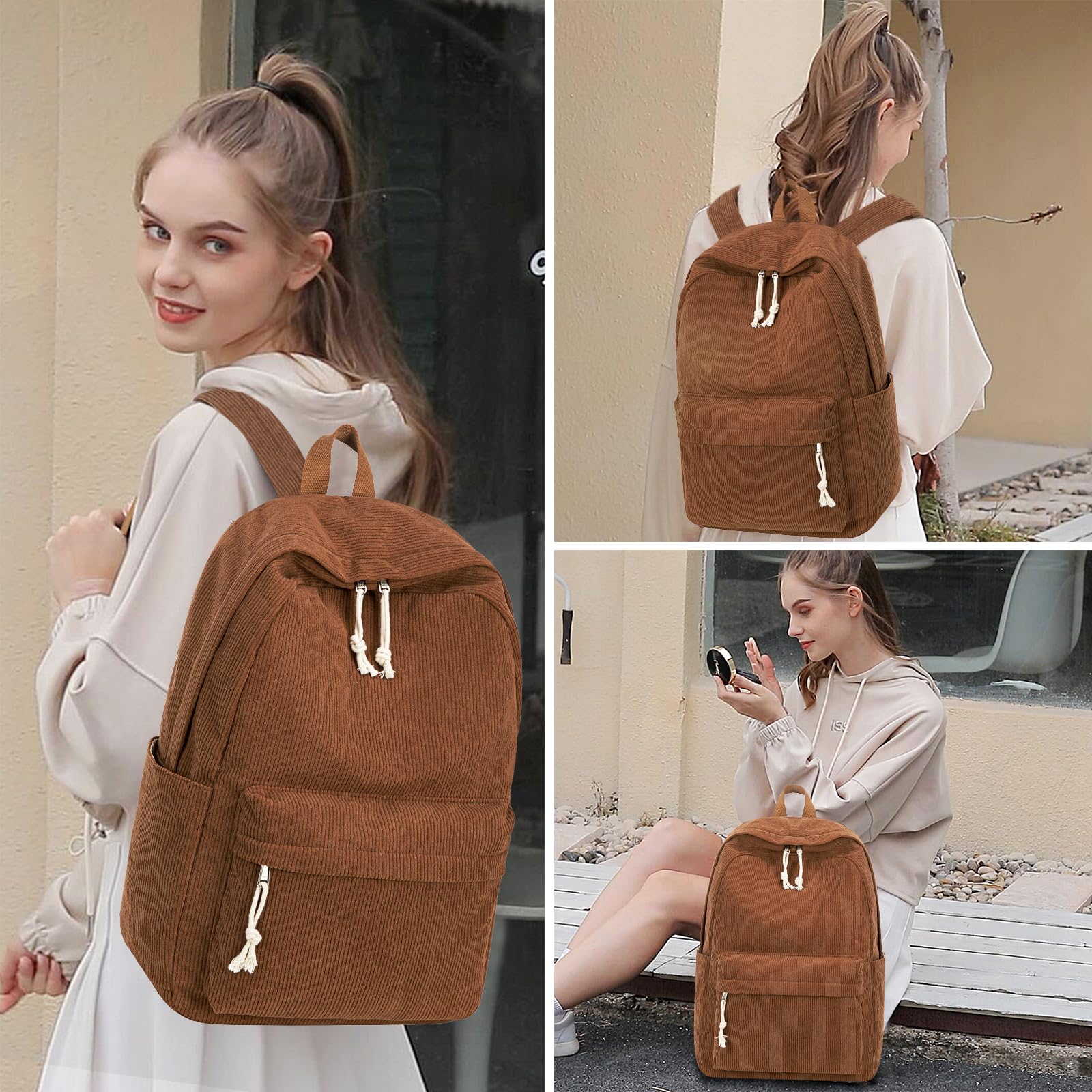 Foto 8 pulgar | Mochila Escolar Btoop De Pana Para Adolescentes, Bolsa Para Portátil De 17 Pulgadas - Venta Internacional.