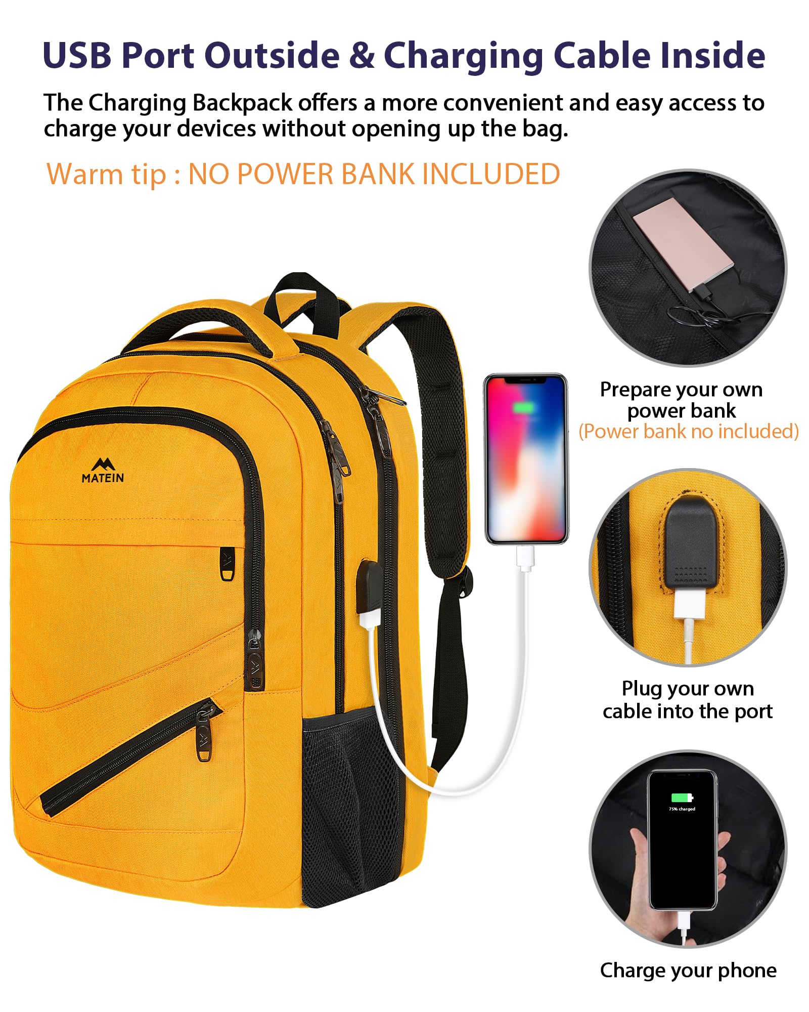 Foto 7 pulgar | Mochila Matein Extra Grande De Viaje De 50 Litros Con Compartimento Para Portátil - Venta Internacional.