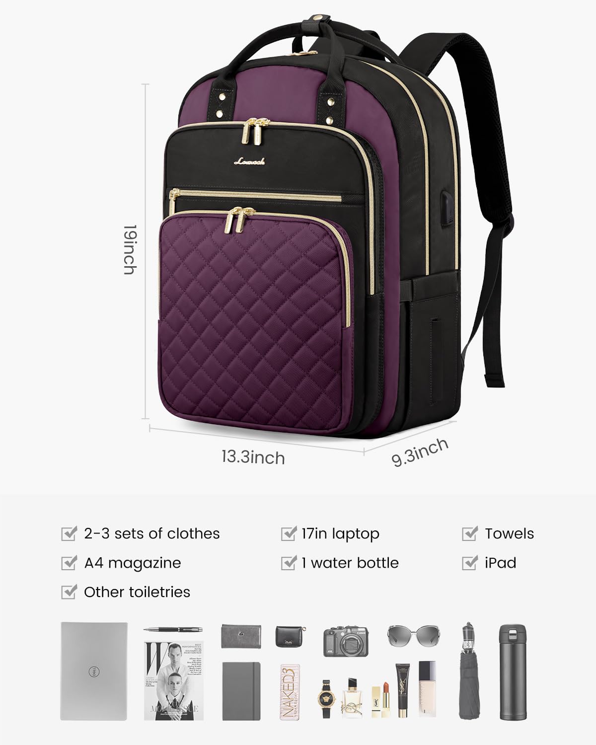Foto 3 | Mochila Para Portátil Lovevook Para Mujer De 17 Pulgadas Resistente Al Agua - Venta Internacional.