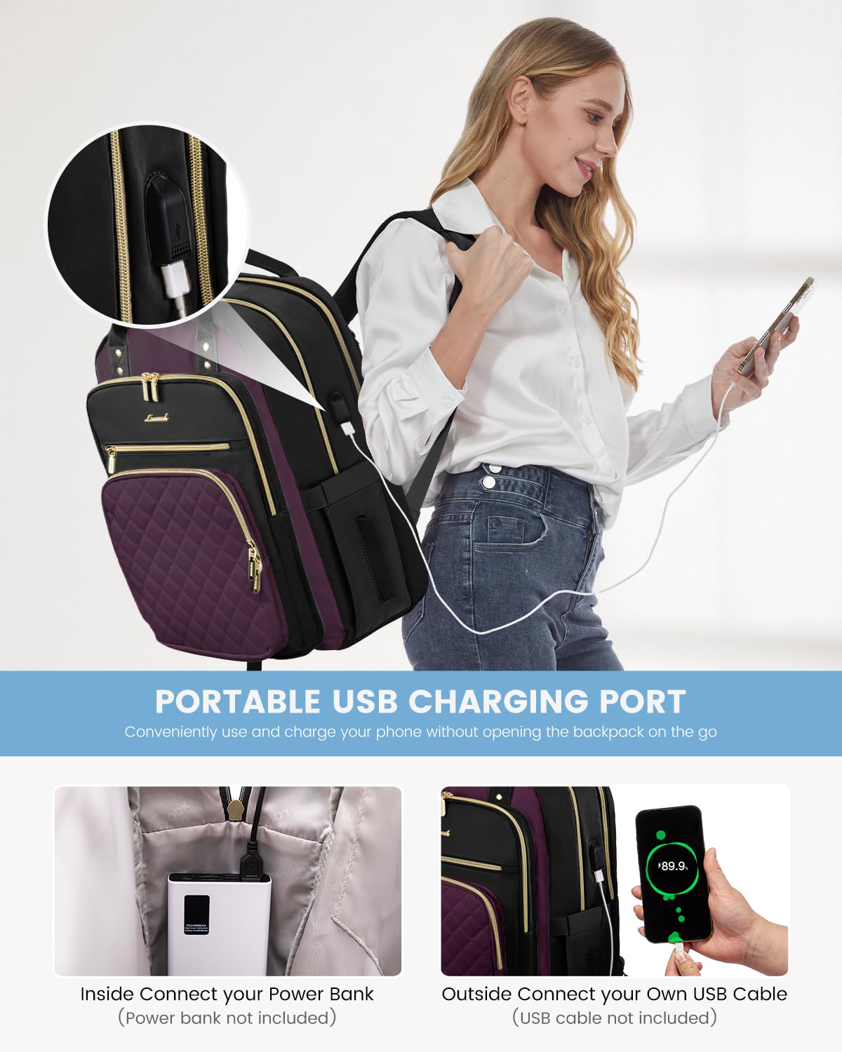 Foto 7 | Mochila Para Portátil Lovevook Para Mujer De 17 Pulgadas Resistente Al Agua - Venta Internacional.