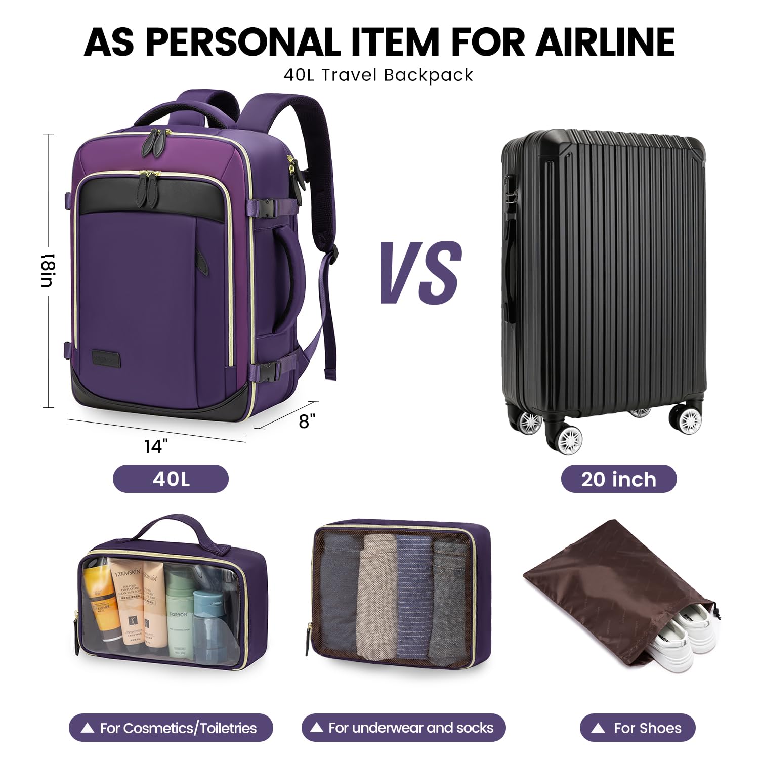 Foto 5 pulgar | Mochila De Viaje Lovevook De 40 Litros Para Mujer Con Cubos De Embalaje De 17 Pulgadas - Venta Internacional.
