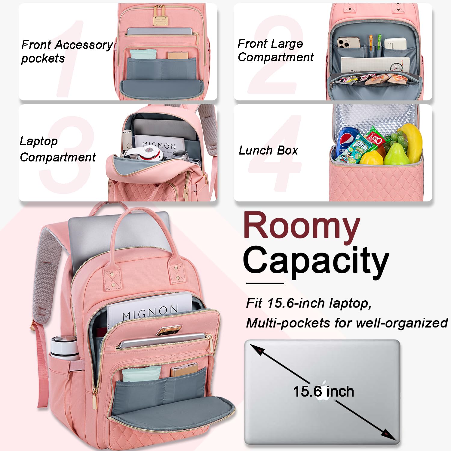 Foto 3 pulgar | Mochila De Almuerzo Weitars Para Mujer Con Mochila Para Portátil De 15,6 Pulgadas - Venta Internacional.