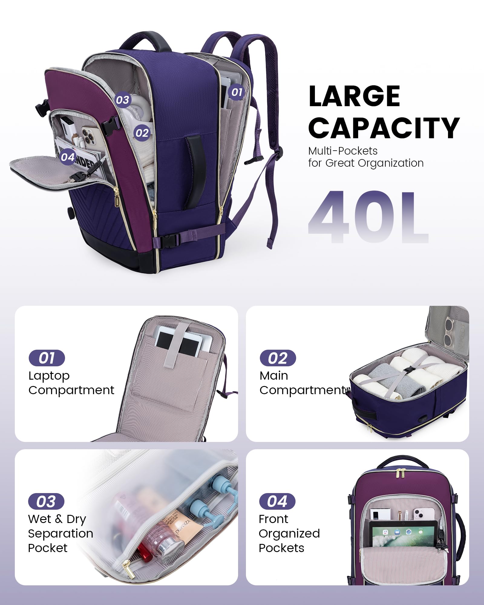 Foto 4 pulgar | Mochila Lovevook Large Travel De 40 Litros Para Mujer Con Portátil De 17 Pulgadas - Venta Internacional.