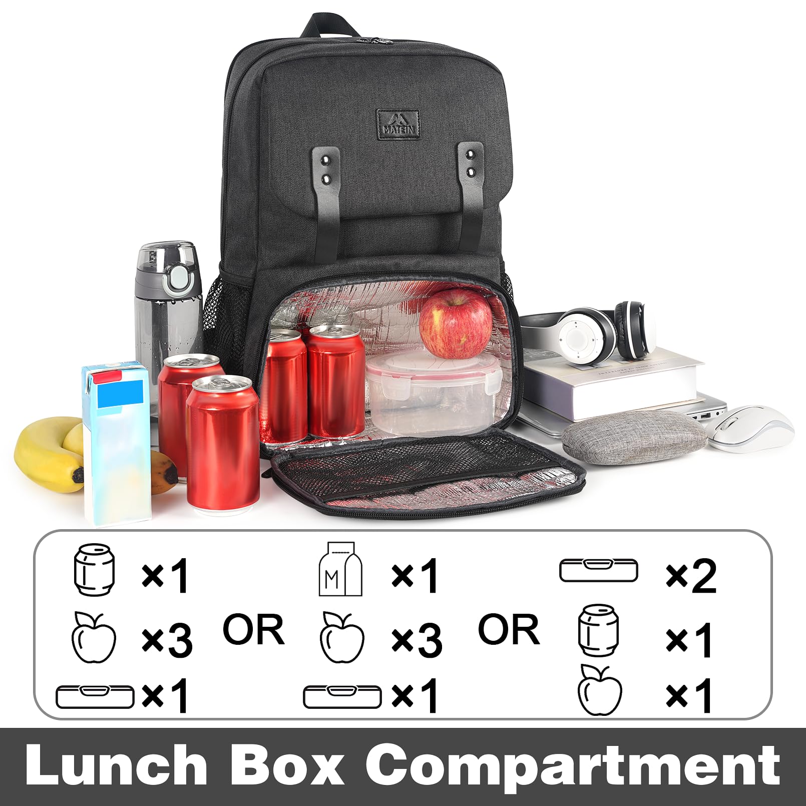 Foto 4 pulgar | Mochila De Almuerzo Matein Con Aislamiento Térmico Usb De 15.6 Pulgadas - Venta Internacional.