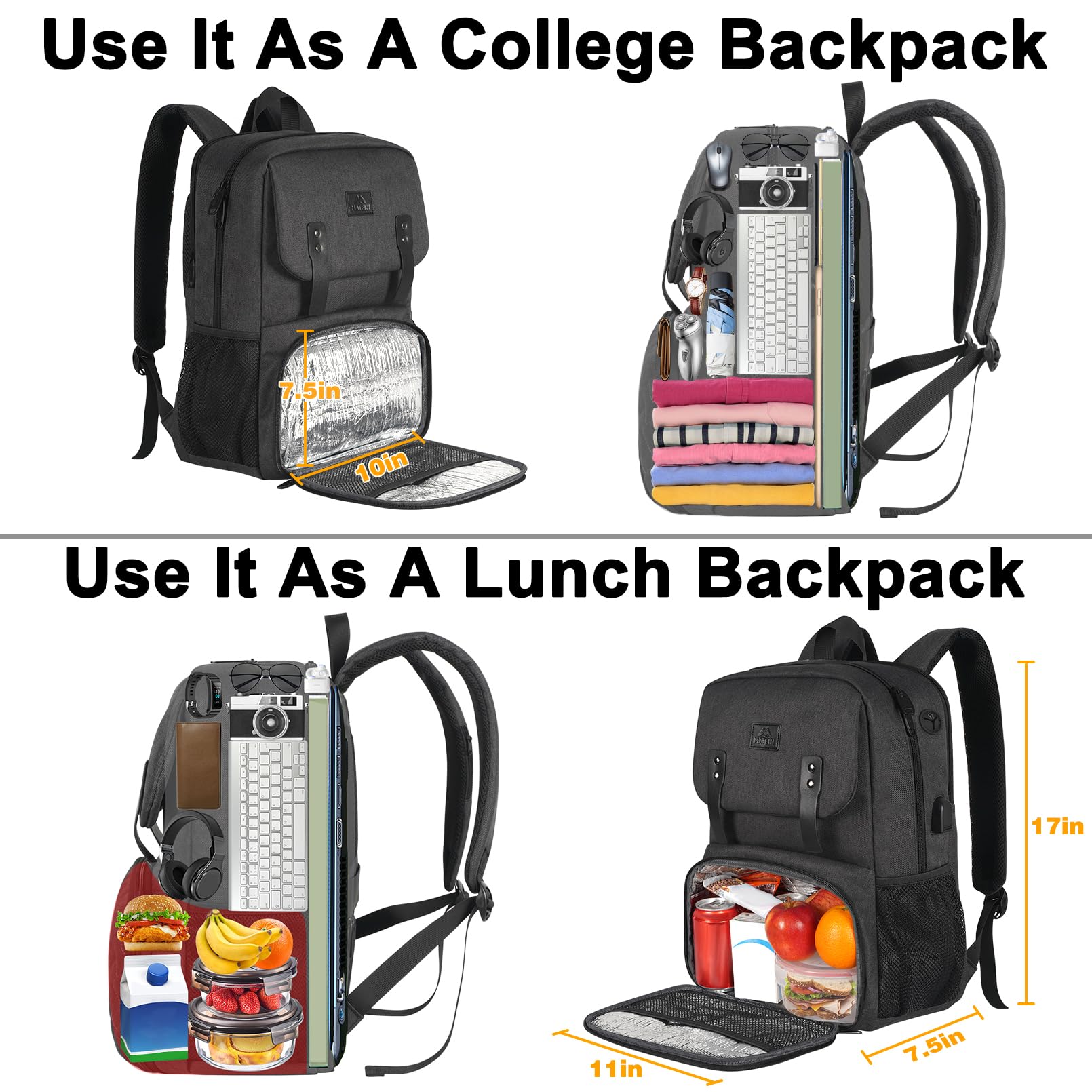 Foto 5 pulgar | Mochila De Almuerzo Matein Con Aislamiento Térmico Usb De 15.6 Pulgadas - Venta Internacional.